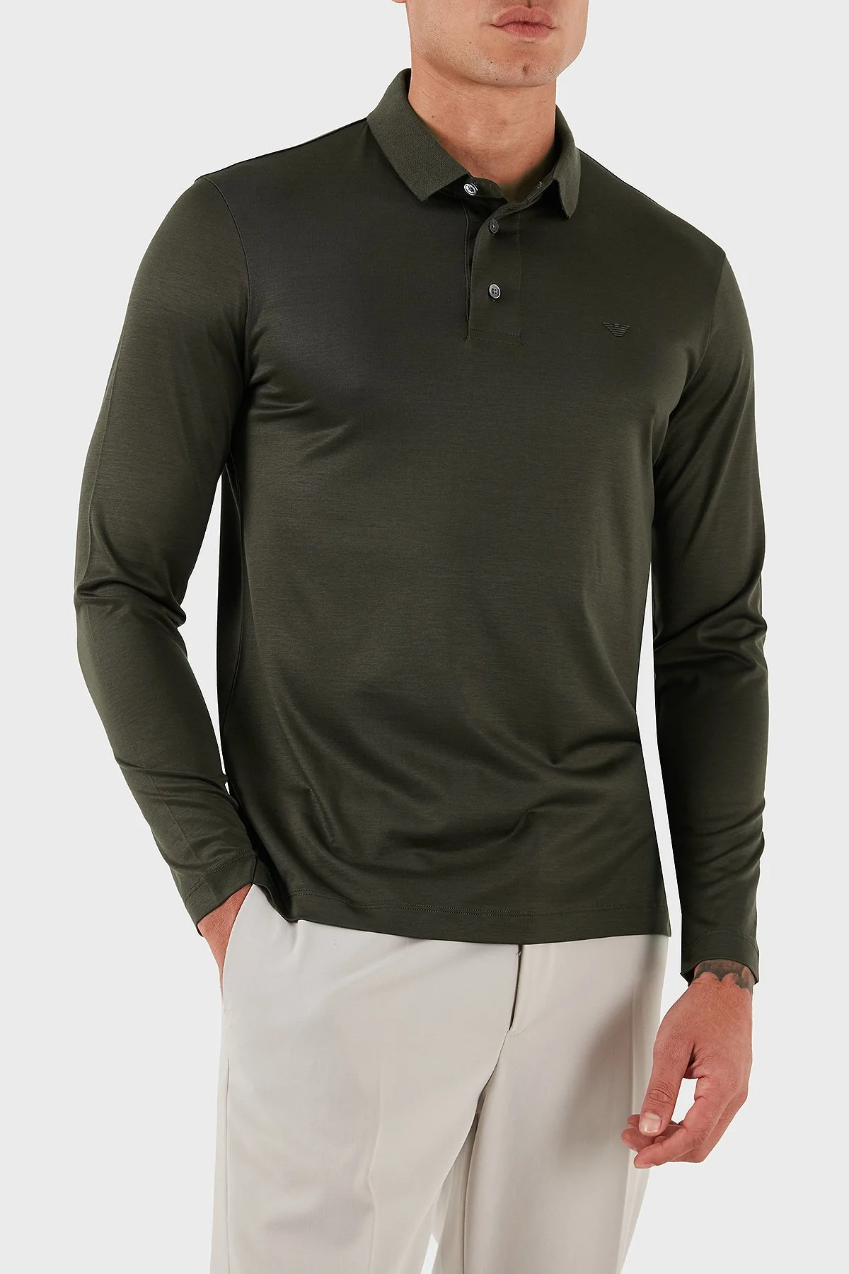 Emporio Armani Pamuklu Slim Fit Uzun Kollu Düğmeli Erkek Polo Yaka Sweat 8N1F97 1JUVZ U8120 HAKİ - 4