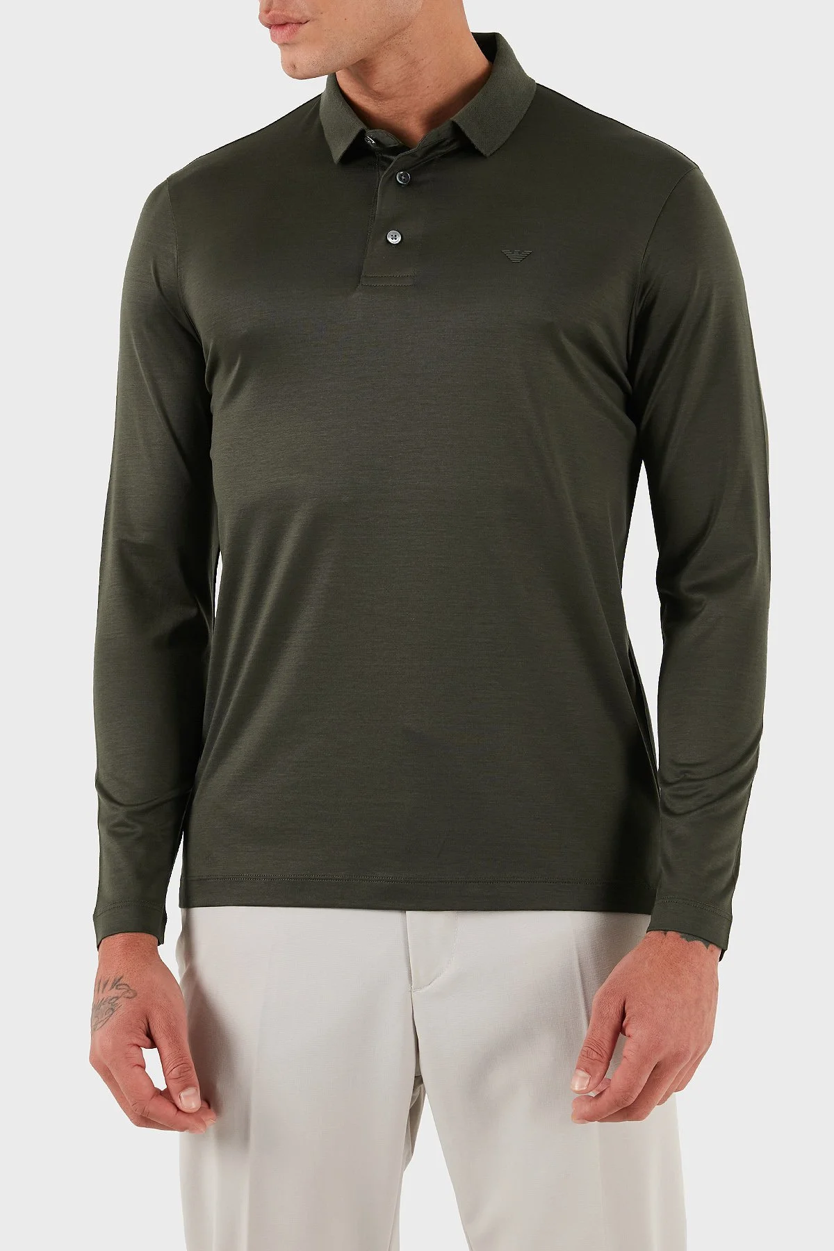 Emporio Armani Pamuklu Slim Fit Uzun Kollu Düğmeli Erkek Polo Yaka Sweat 8N1F97 1JUVZ U8120 HAKİ - 5