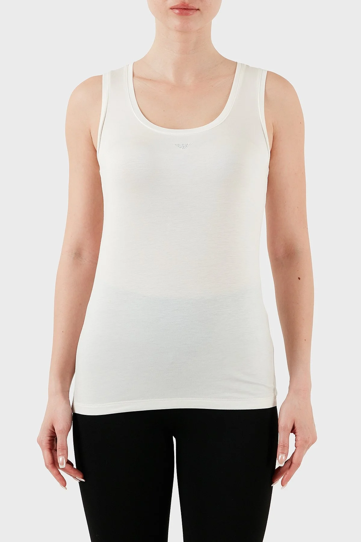 Emporio Armani Pamuklu Slim Fit Yuvarlak Yaka Logolu Bayan Top EW000407 AF10889 U1131 BEYAZ - 6