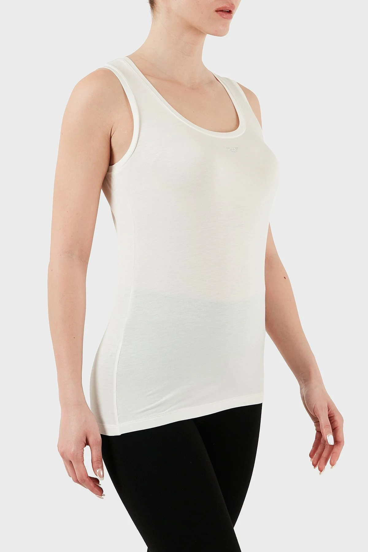 Emporio Armani Pamuklu Slim Fit Yuvarlak Yaka Logolu Bayan Top EW000407 AF10889 U1131 BEYAZ - 7