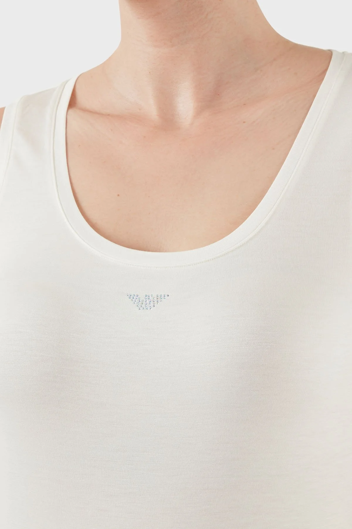 Emporio Armani Pamuklu Slim Fit Yuvarlak Yaka Logolu Bayan Top EW000407 AF10889 U1131 BEYAZ - 10