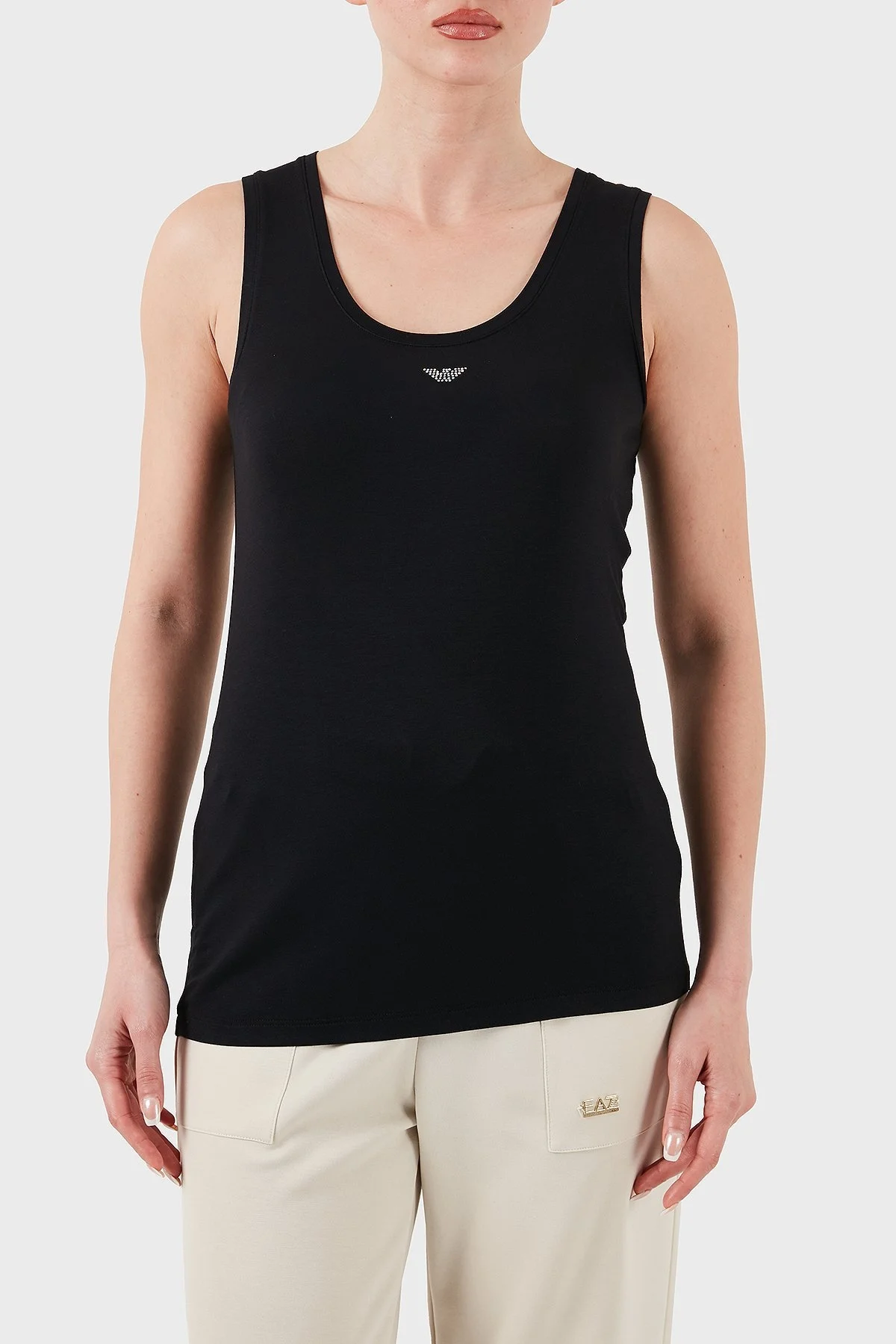 Emporio Armani Pamuklu Slim Fit Yuvarlak Yaka Logolu Bayan Top EW000407 AF10889 UC001 SİYAH - 6