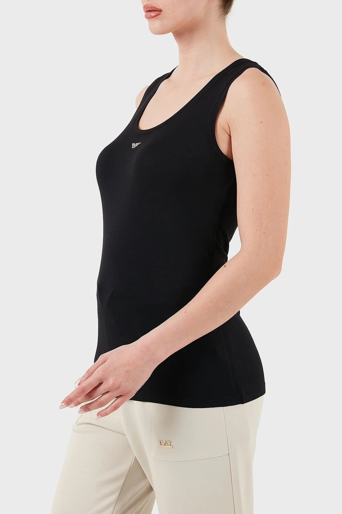 Emporio Armani Pamuklu Slim Fit Yuvarlak Yaka Logolu Bayan Top EW000407 AF10889 UC001 SİYAH - 7