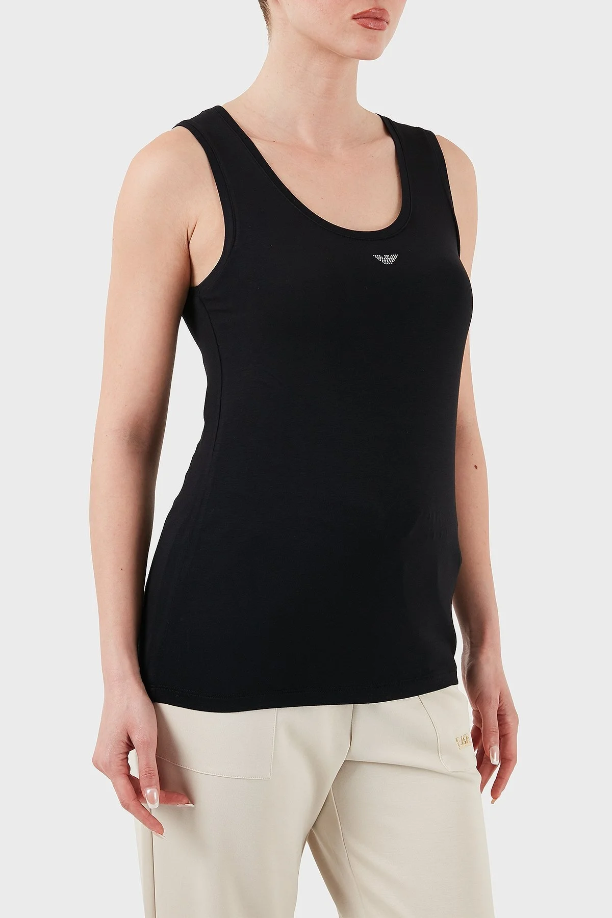 Emporio Armani Pamuklu Slim Fit Yuvarlak Yaka Logolu Bayan Top EW000407 AF10889 UC001 SİYAH - 9