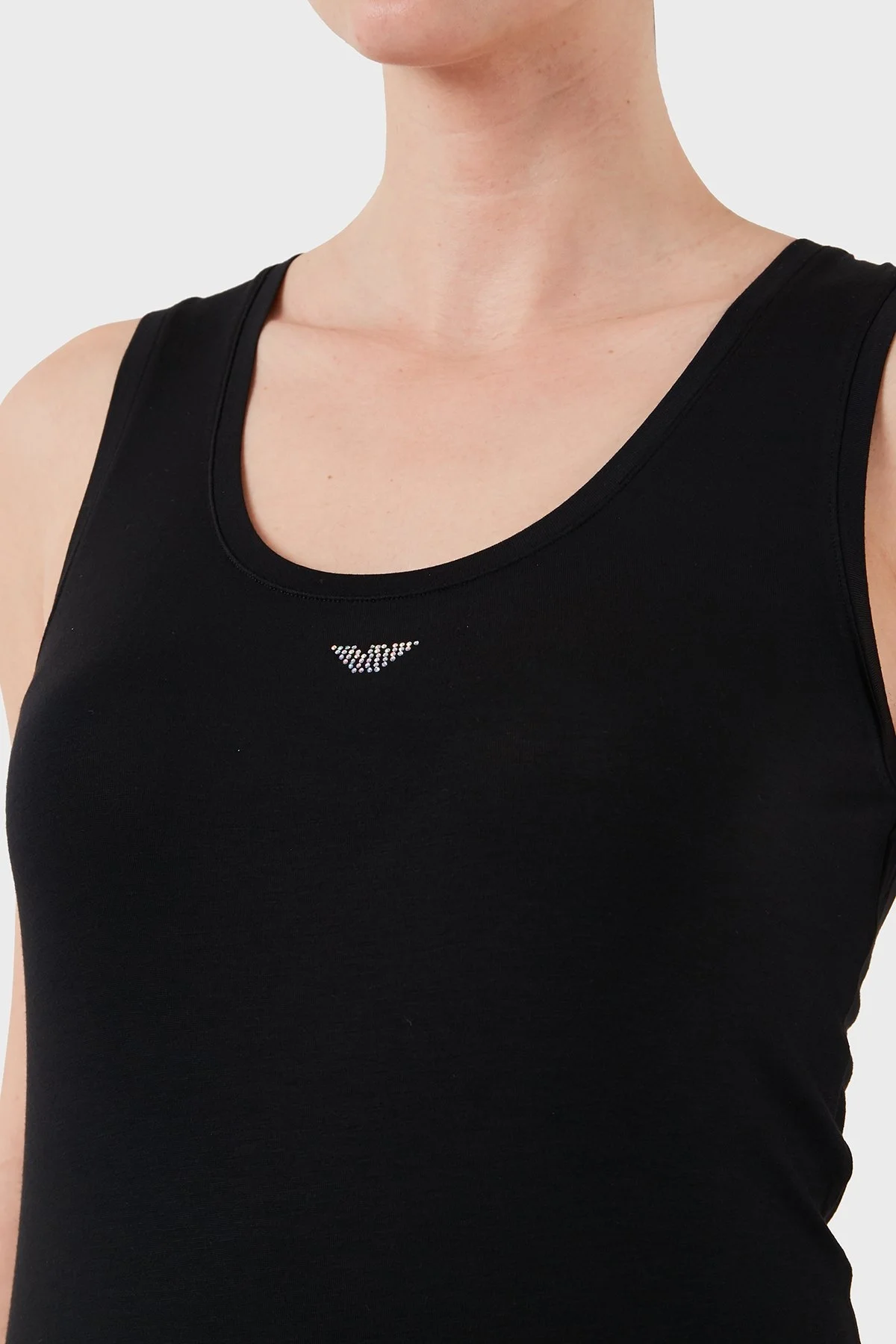 Emporio Armani Pamuklu Slim Fit Yuvarlak Yaka Logolu Bayan Top EW000407 AF10889 UC001 SİYAH - 10