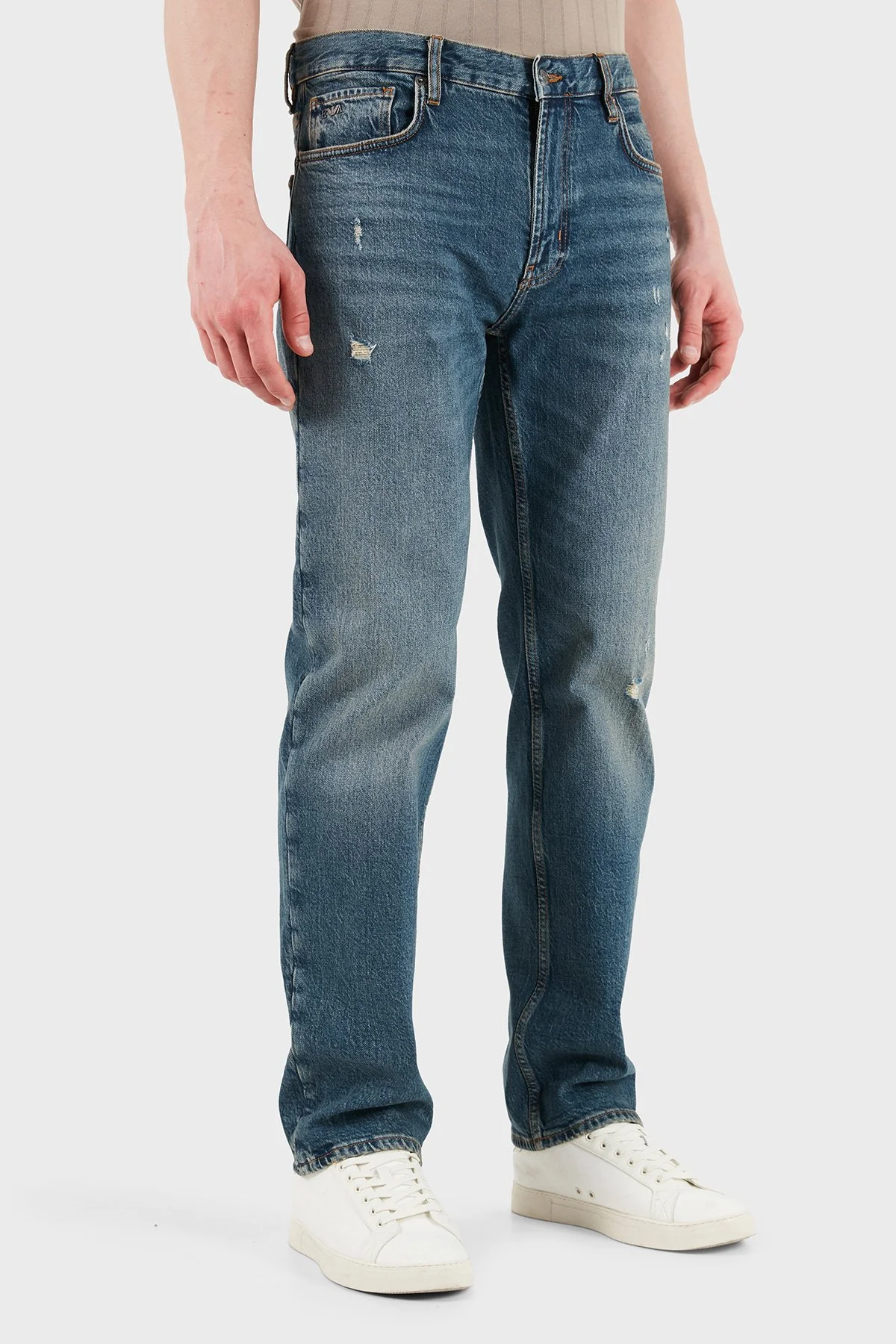Emporio Armani Pamuklu Straight Fit Normal Bel Jeans Erkek Kot Pantolon EM000763 AF25398 MB002 LACİVERT - 4
