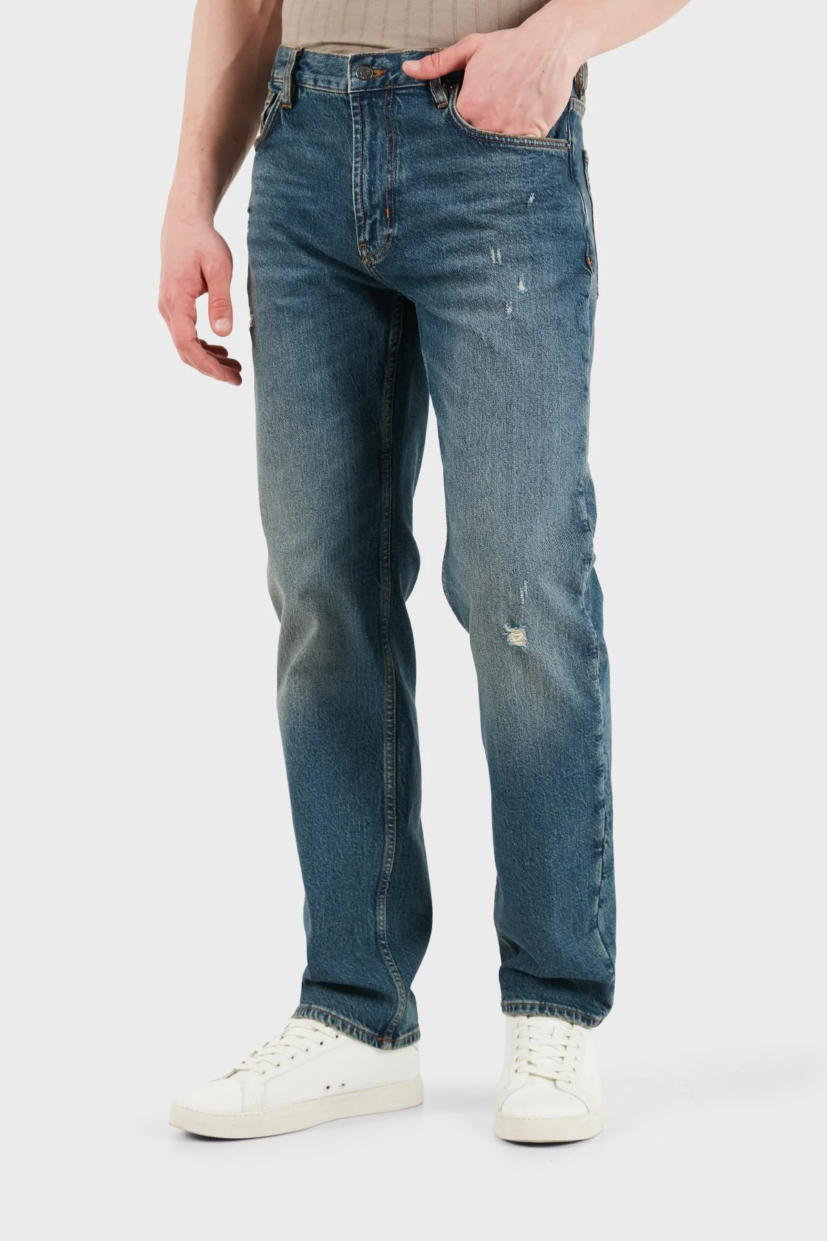 Emporio Armani Pamuklu Straight Fit Normal Bel Jeans Erkek Kot Pantolon EM000763 AF25398 MB002 LACİVERT - 5