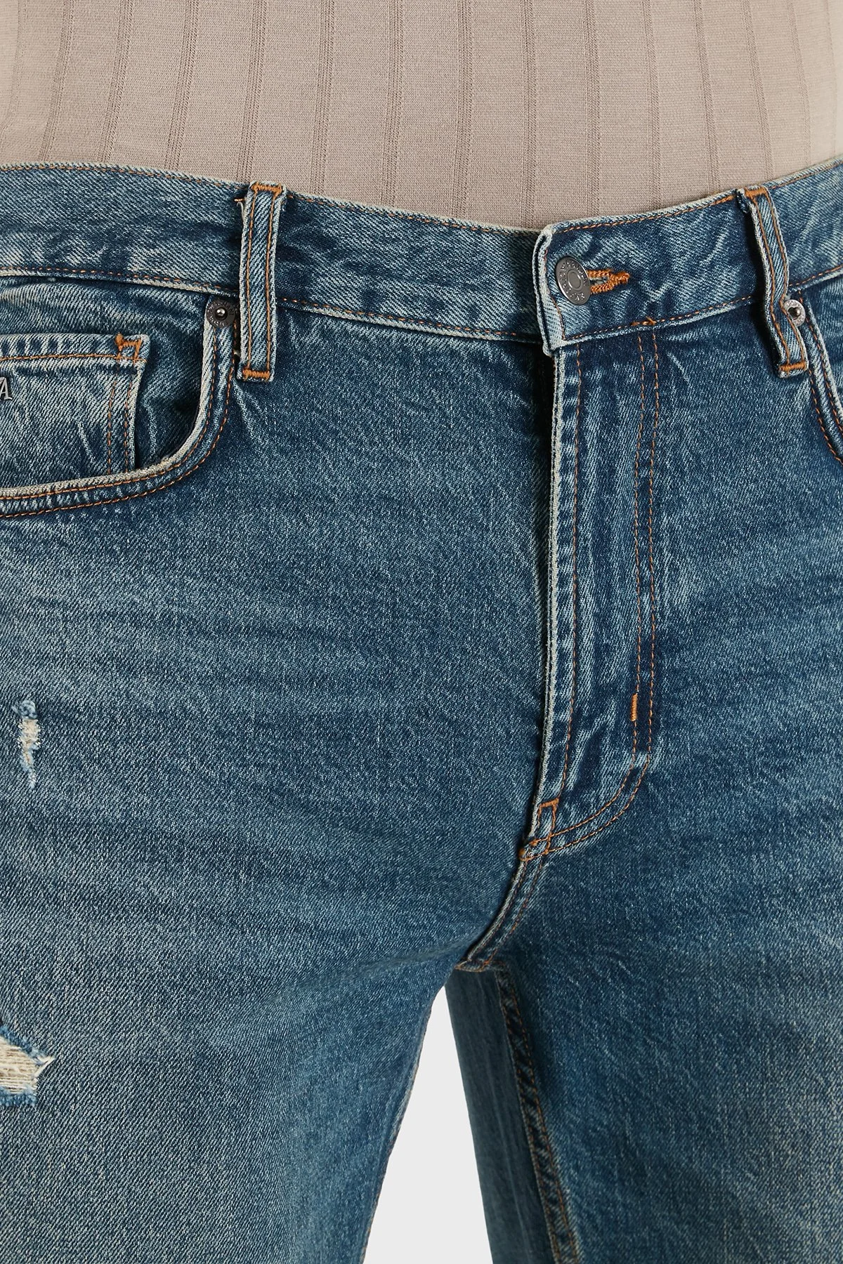 Emporio Armani Pamuklu Straight Fit Normal Bel Jeans Erkek Kot Pantolon EM000763 AF25398 MB002 LACİVERT - 6