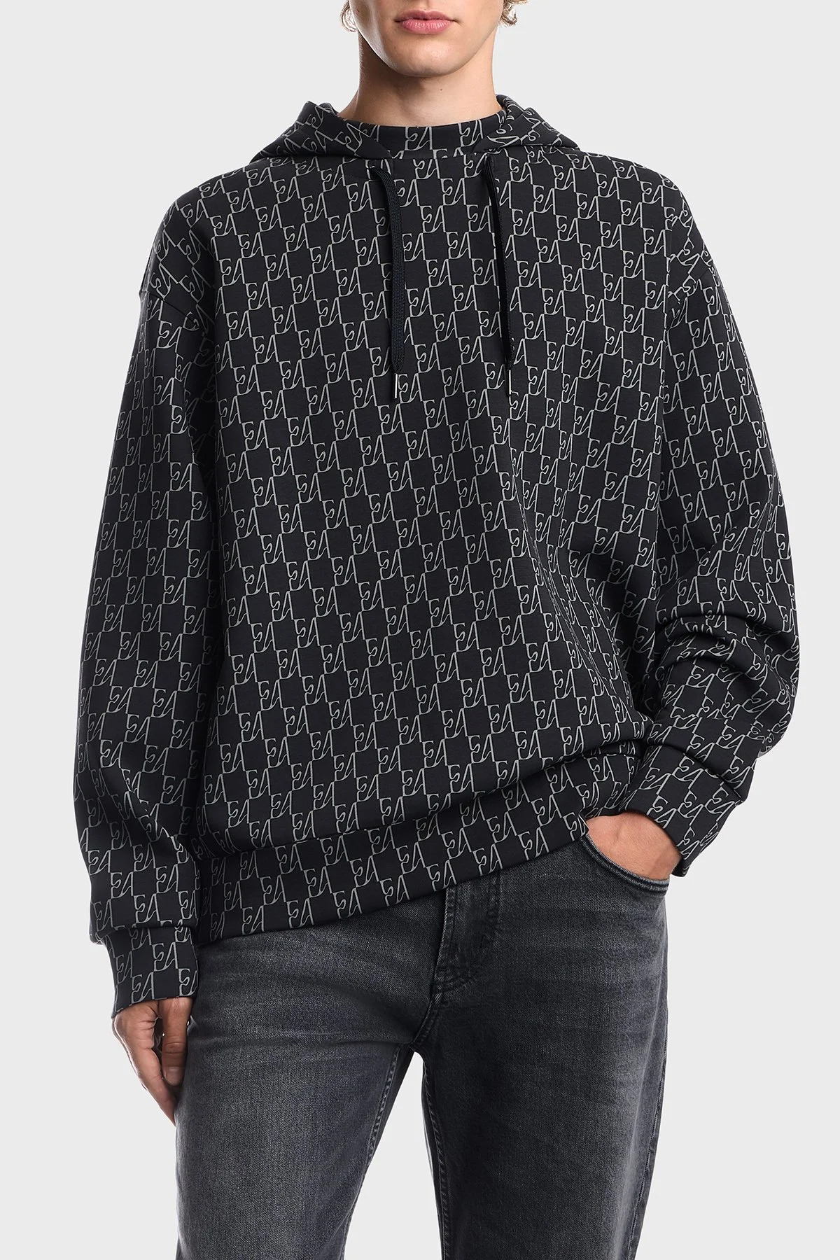 Emporio Armani Pamuklu Tamamı Logolu Kapüşonlu Erkek Sweat EM006861 AF10013 FB562 Lacivert - 1