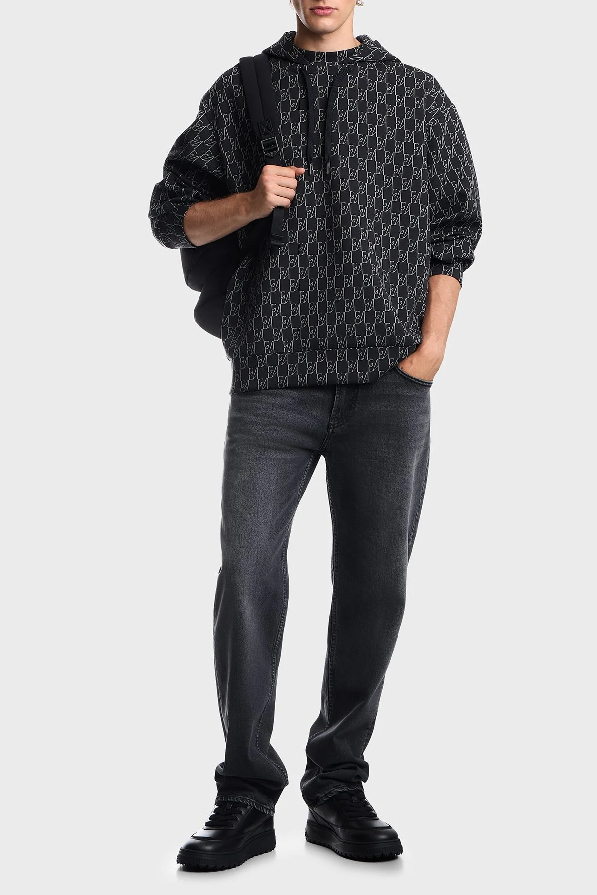 Emporio Armani Pamuklu Tamamı Logolu Kapüşonlu Erkek Sweat EM006861 AF10013 FB562 Lacivert - 2
