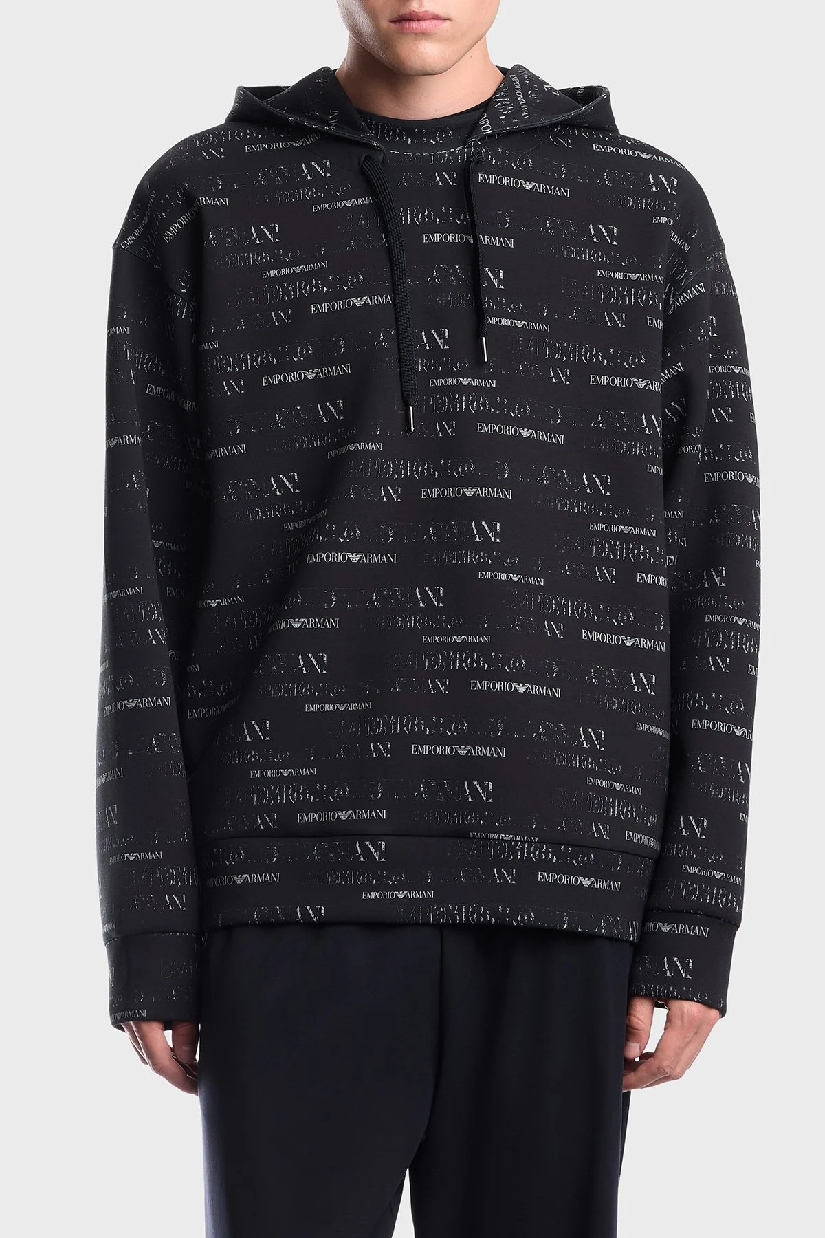 Emporio Armani Pamuklu Tamamı Logolu Kapüşonlu Erkek Sweat EM006861 AF10013 FB563 Lacivert - 1