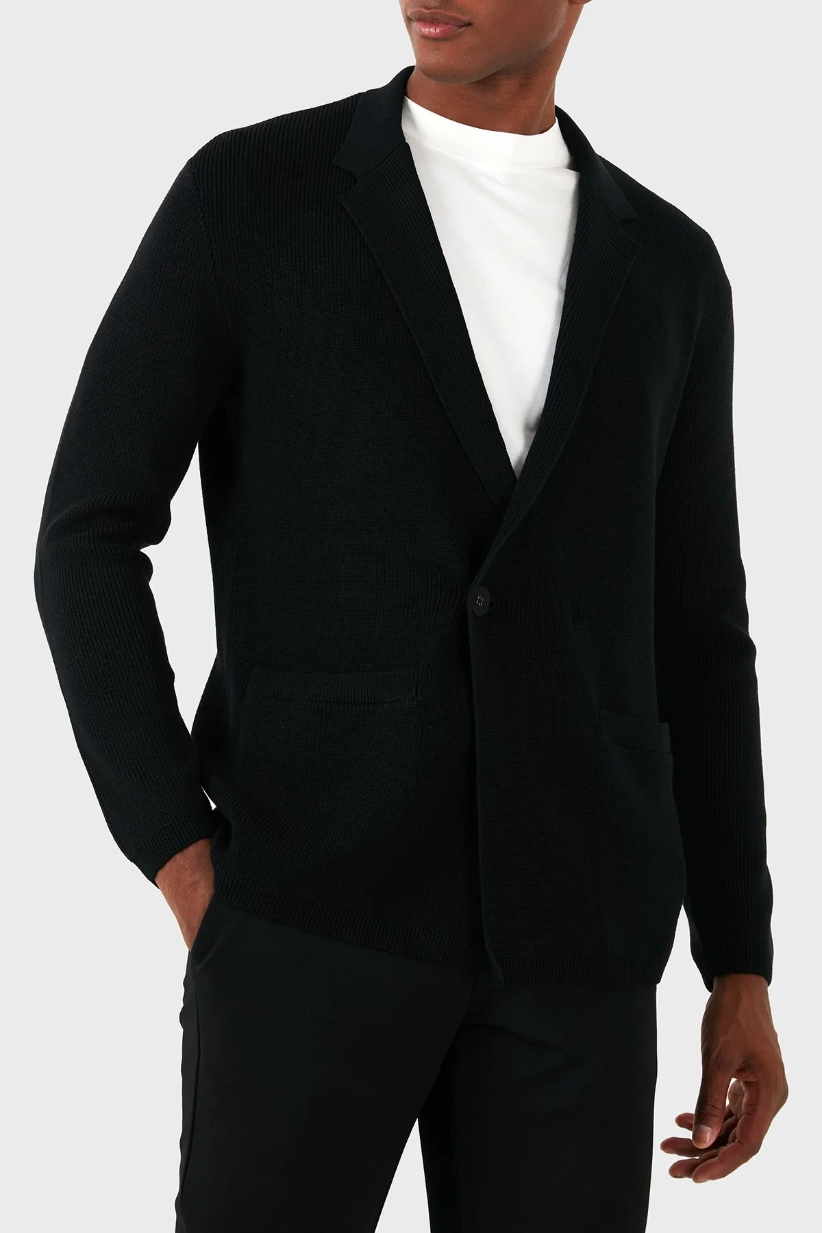 Emporio Armani Pamuklu ve Yünlü Slim Fit Mono Yaka Erkek Ceket 6D1GXX 1MKEZ 0999 SİYAH - 4