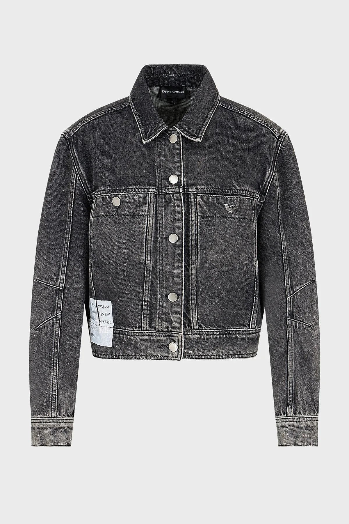 Emporio Armani Pamuklu Vintage Crop Bayan Kot Ceket 3D2B79 2DV5Z 0005 ANTRASİT - 5