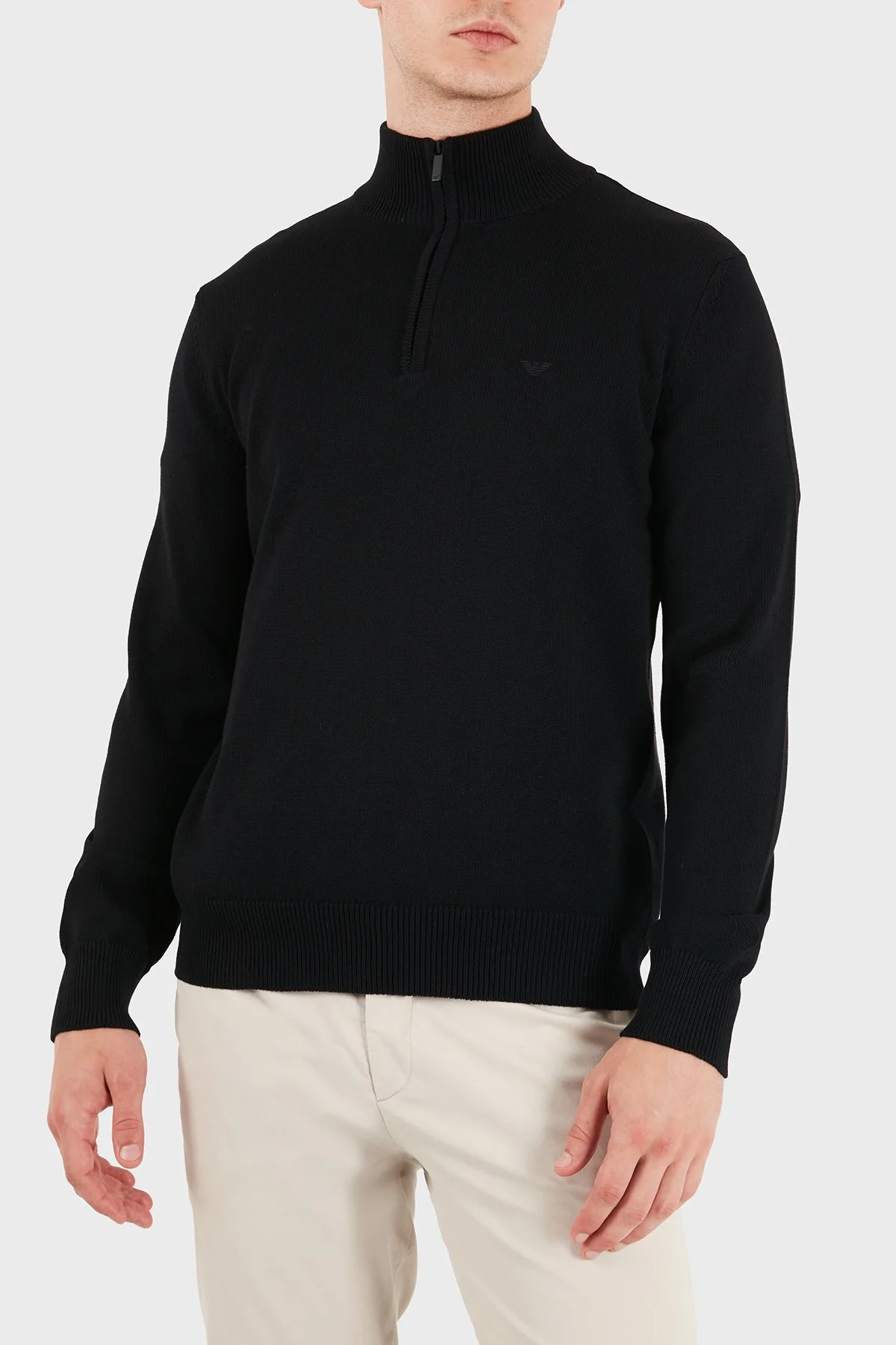 Emporio Armani Pamuklu Yarım Fermuarlı Dik Yaka Erkek Kazak EM005176 AF24121 UC001 Siyah - 1