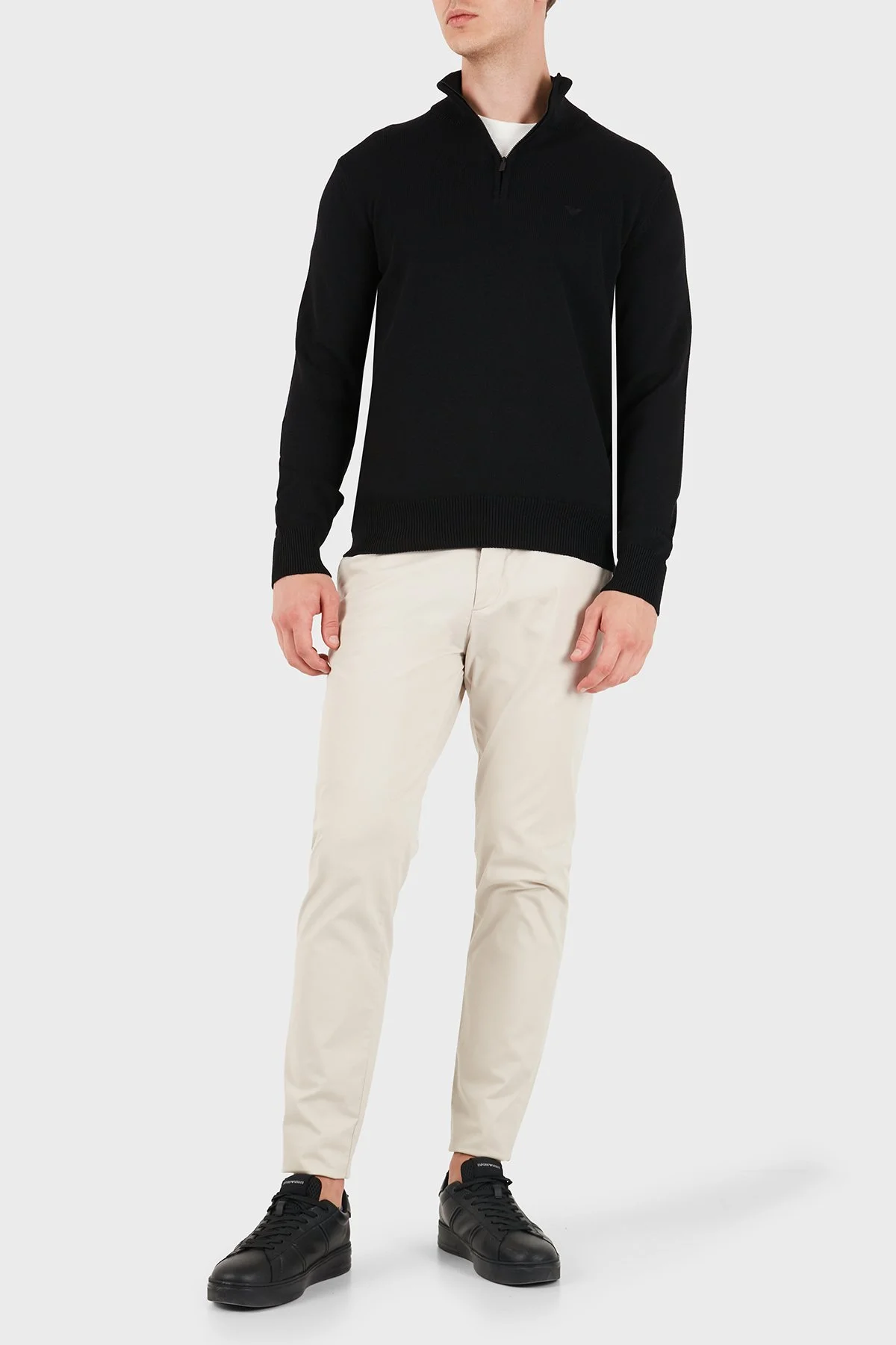 Emporio Armani Pamuklu Yarım Fermuarlı Dik Yaka Erkek Kazak EM005176 AF24121 UC001 Siyah - 2