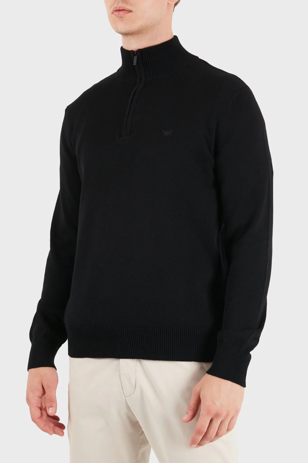 Emporio Armani Pamuklu Yarım Fermuarlı Dik Yaka Erkek Kazak EM005176 AF24121 UC001 Siyah - 5