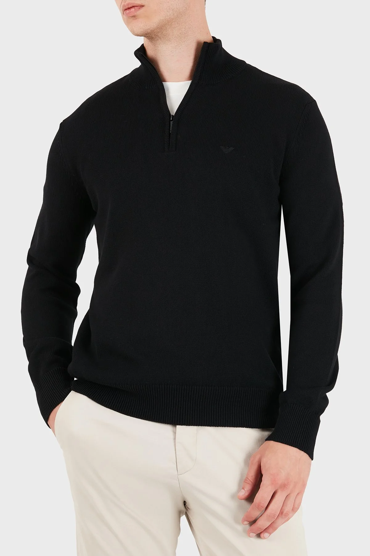 Emporio Armani Pamuklu Yarım Fermuarlı Dik Yaka Erkek Kazak EM005176 AF24121 UC001 Siyah - 6
