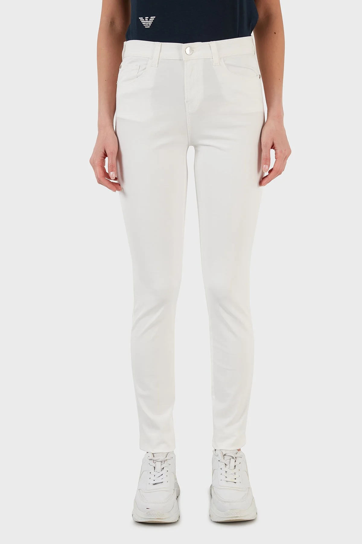 Emporio Armani Pamuklu Yüksek Bel Skinny Fit Jeans Kadın Kot Pantolon 3L2J20 2N8HZ 0101 BEYAZ - 2