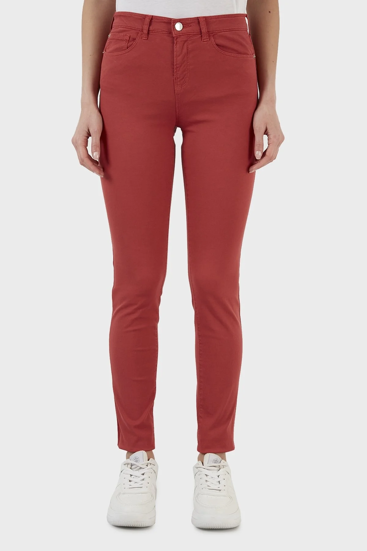 Emporio Armani Pamuklu Yüksek Bel Skinny Fit Jeans Bayan Kot Pantolon 3L2J20 2N8HZ 0328 KIRMIZI - 2