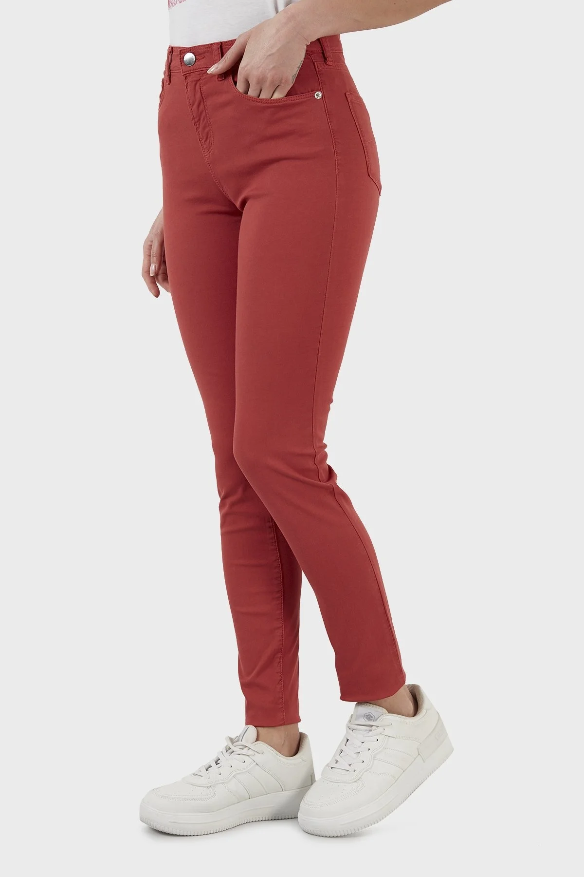 Emporio Armani Pamuklu Yüksek Bel Skinny Fit Jeans Bayan Kot Pantolon 3L2J20 2N8HZ 0328 KIRMIZI - 3