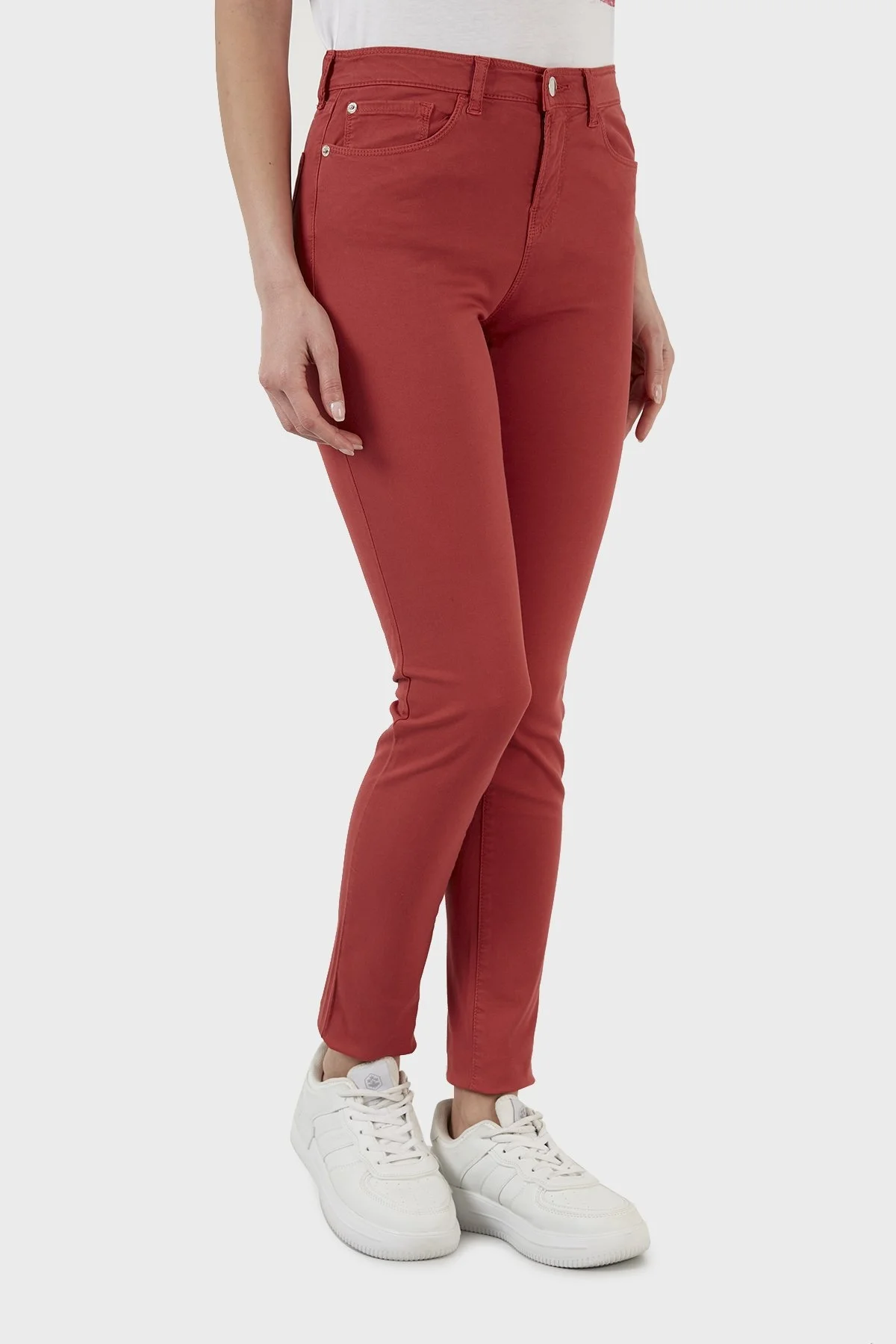 Emporio Armani Pamuklu Yüksek Bel Skinny Fit Jeans Bayan Kot Pantolon 3L2J20 2N8HZ 0328 KIRMIZI - 4