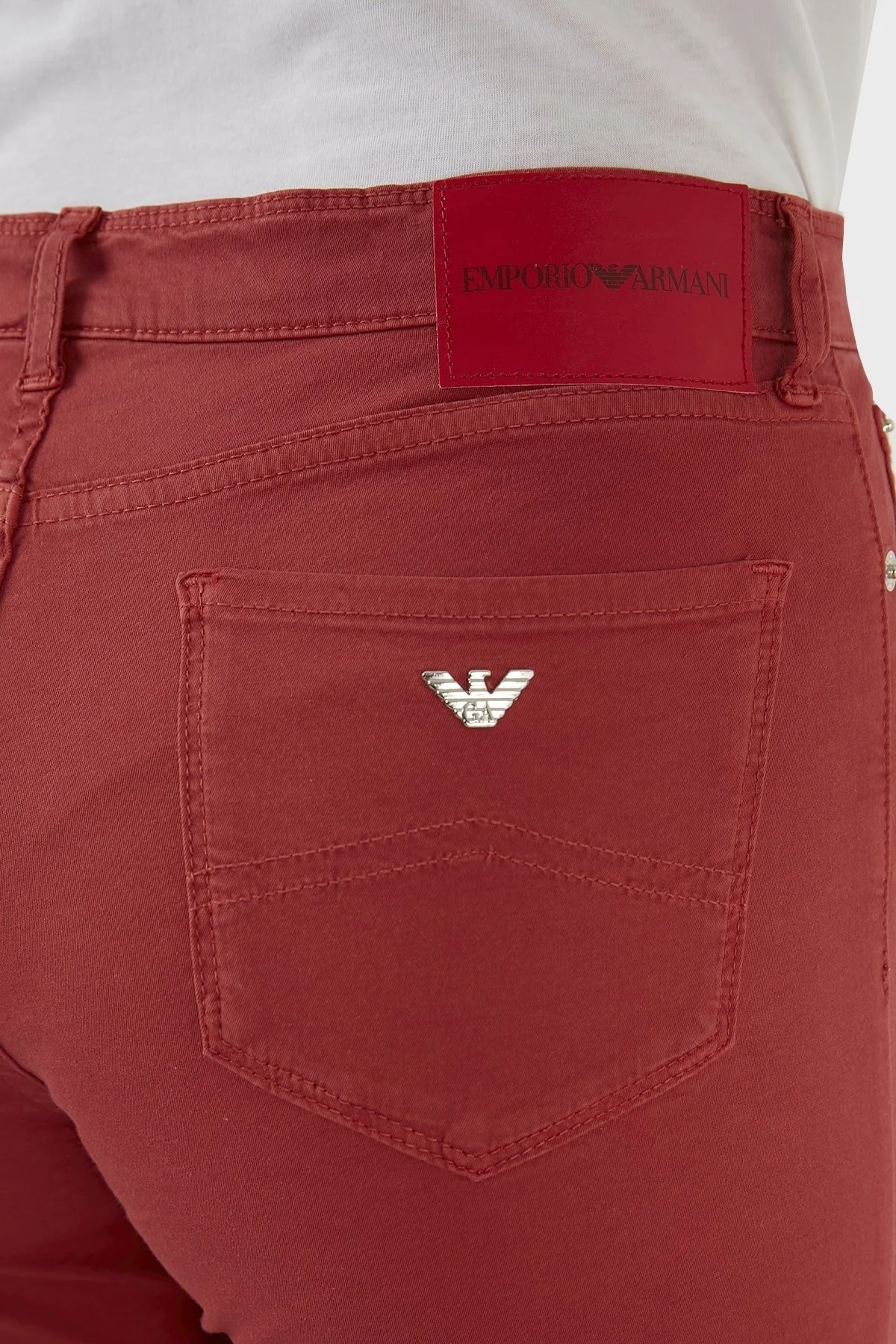 Emporio Armani Pamuklu Yüksek Bel Skinny Fit Jeans Bayan Kot Pantolon 3L2J20 2N8HZ 0328 KIRMIZI - 7