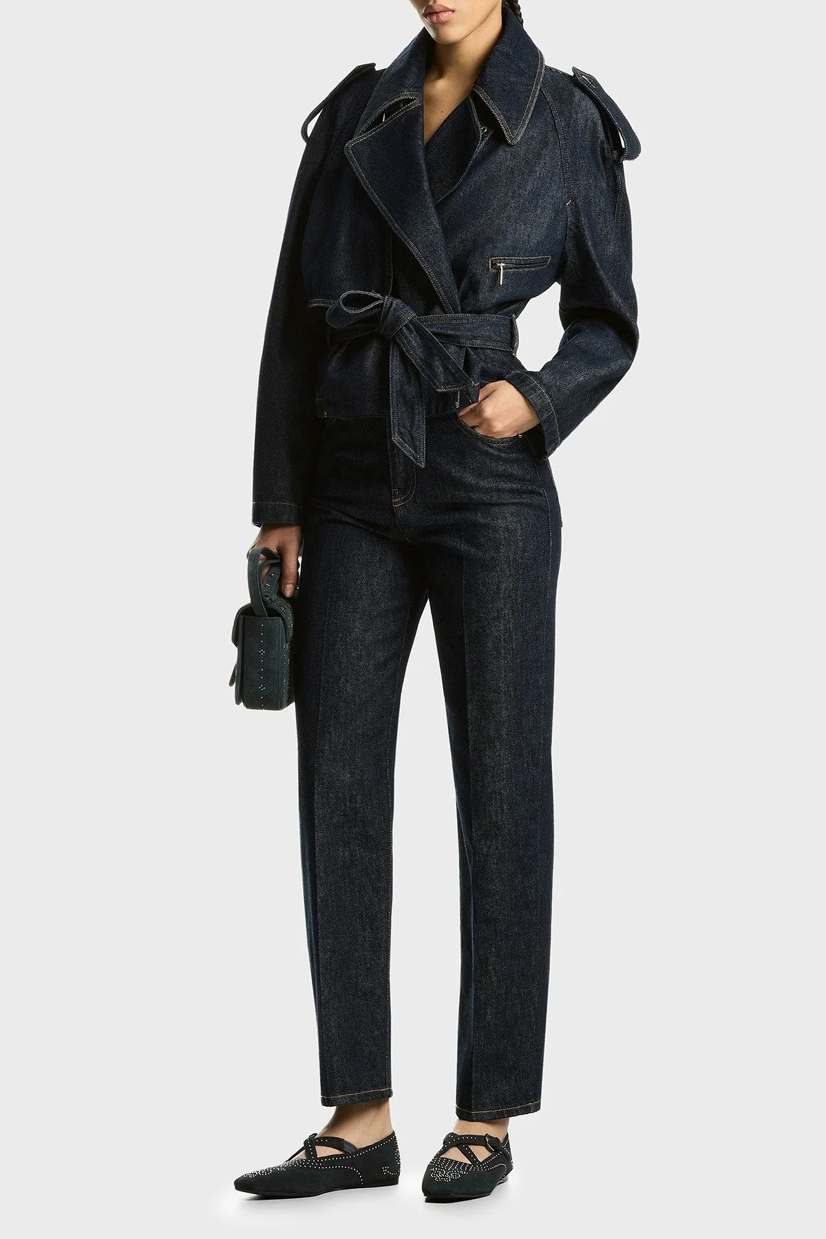 Emporio Armani Pamuklu Yüksel Bel Düz Paça Jeans Kadın Kot Pantolon EW003498 AF18421 MB001 Lacivert - 2