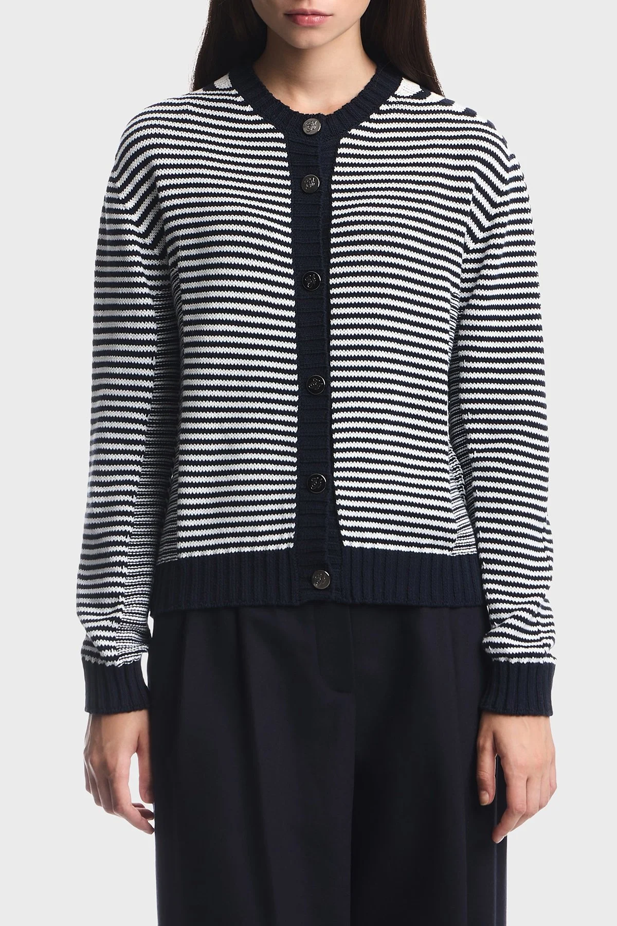 Emporio Armani Pamuklu Yuvarlak Yaka Düğmeli Kadın Hırka EW005287 AF27238 FB056 Mavi - 1
