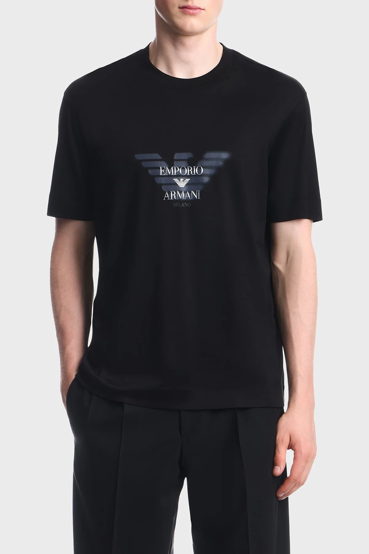 Emporio Armani Pamuklu Yuvarlak Yaka Erkek T Shirt EM006765 AF10017 UC001 Siyah - 1
