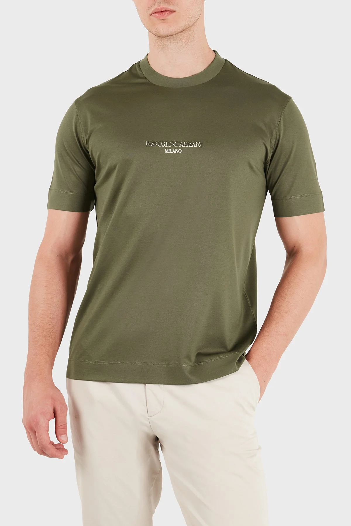 Emporio Armani Pamuklu Yuvarlak Yaka Regular Fit Erkek T Shirt EM007353 AF10017 M7312 Haki - 1