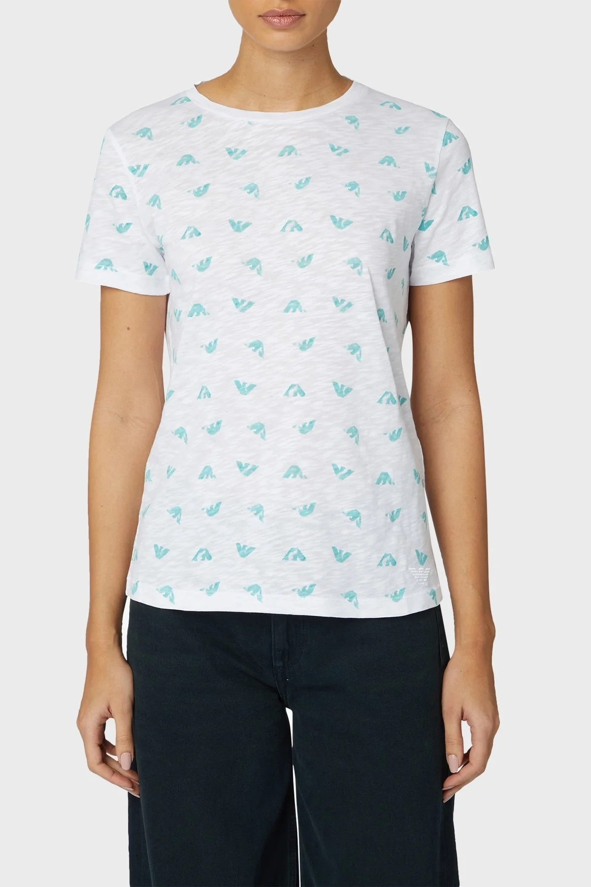 Emporio Armani Pamuku Regular Fit Bisiklet Yaka Bayan T Shirt 3R2T7M 2JTEZ F110 BEYAZ - 5