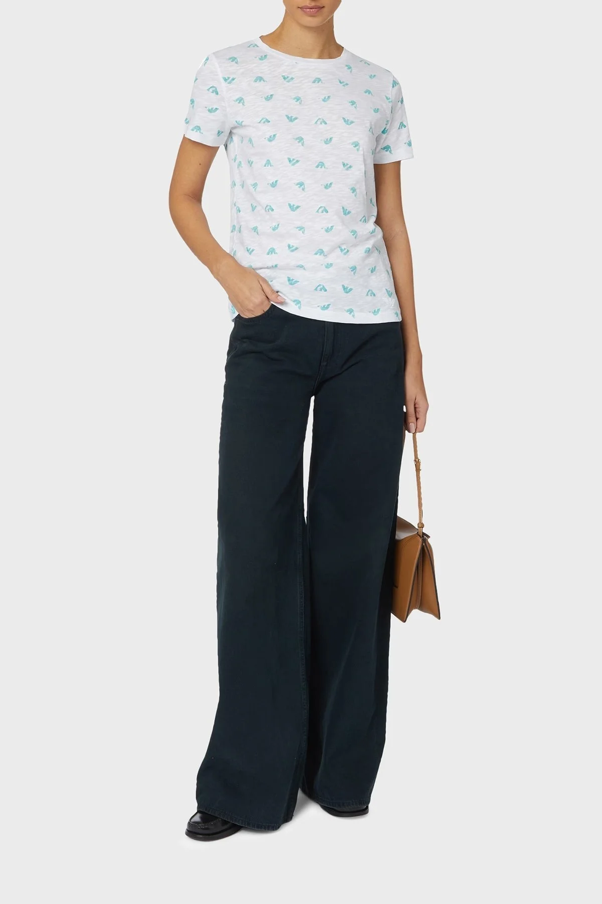 Emporio Armani Pamuku Regular Fit Bisiklet Yaka Bayan T Shirt 3R2T7M 2JTEZ F110 BEYAZ - 8