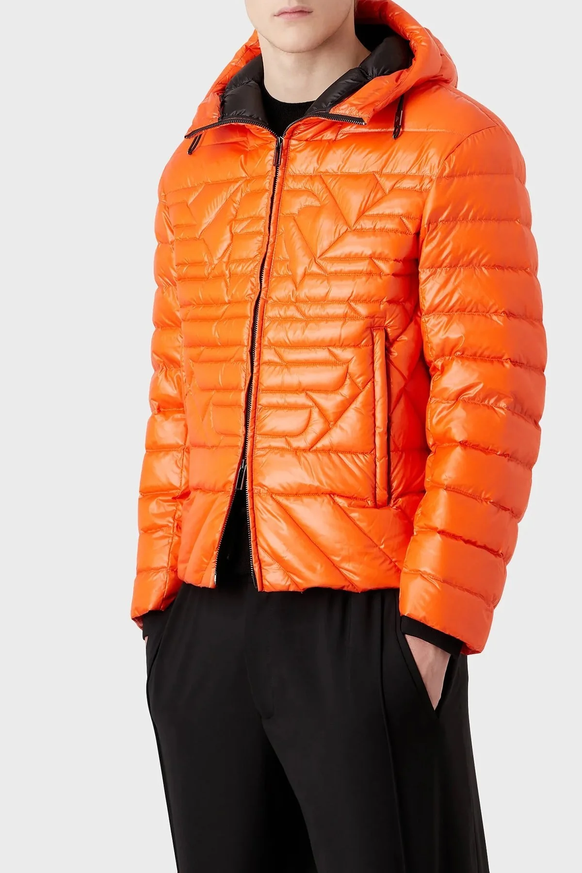 Emporio Armani Su Geçirmez Slim Fit Kuş Tüyü Dolgulu Kapüşonlu Şişme Erkek Mont 6L1BN7 1NPDZ 0208 ORANJ - 1