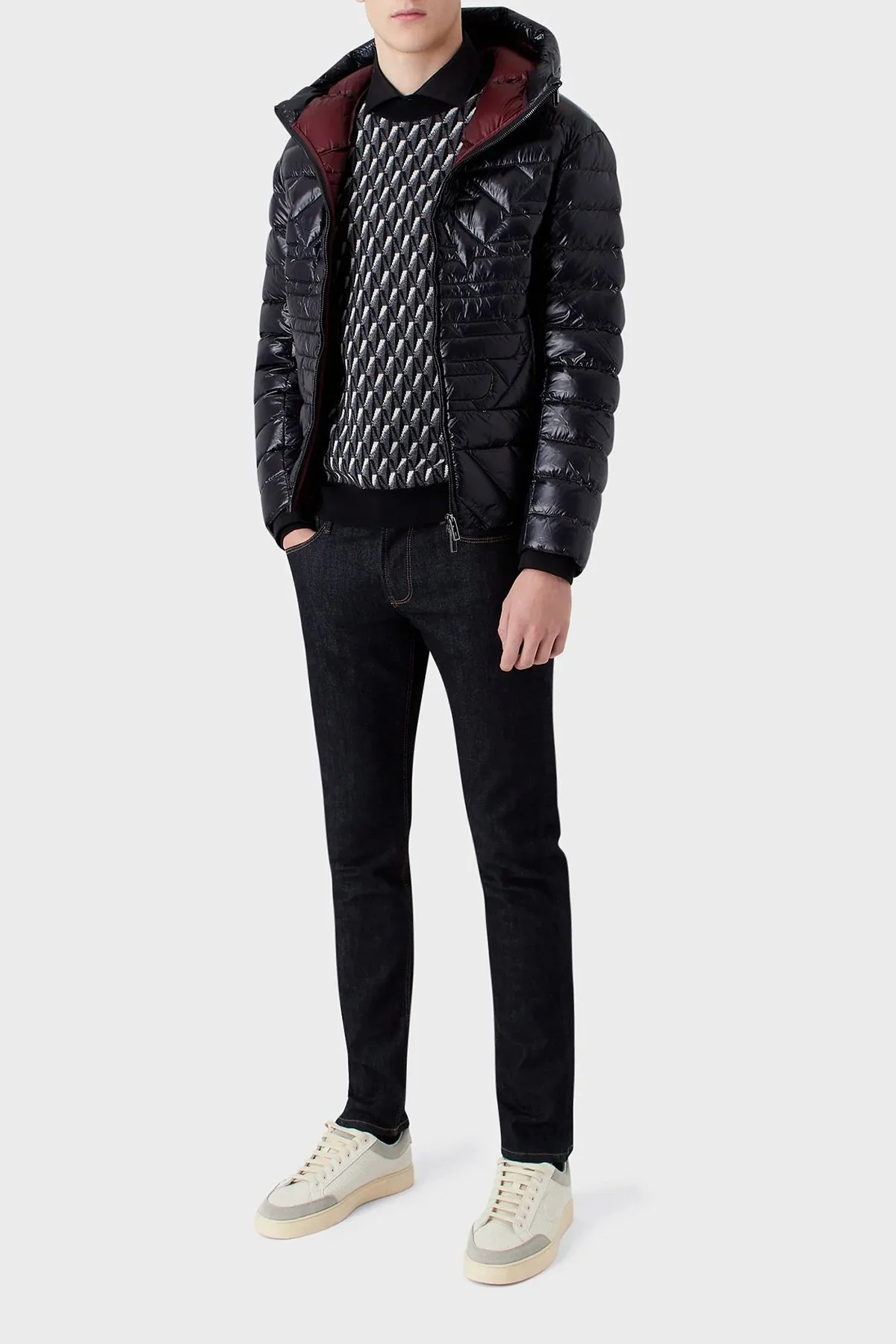 Emporio Armani Su Geçirmez Slim Fit Kuş Tüyü Dolgulu Kapüşonlu Şişme Erkek Mont 6L1BN7 1NPDZ 0920 LACİVERT - 3
