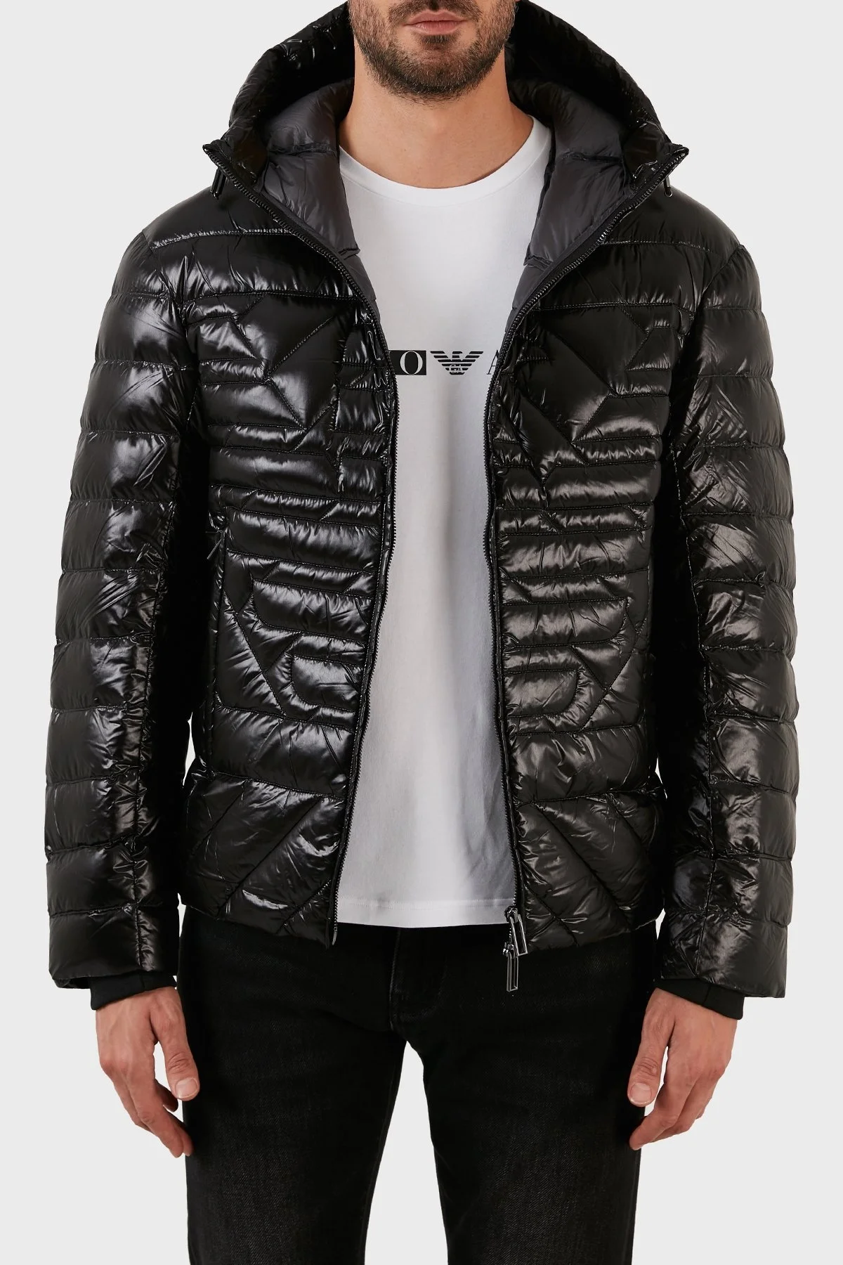 Emporio Armani Su Geçirmez Slim Fit Kuş Tüyü Dolgulu Kapüşonlu Şişme Erkek Mont 6L1BN7 1NPDZ 0999 SİYAH - 4