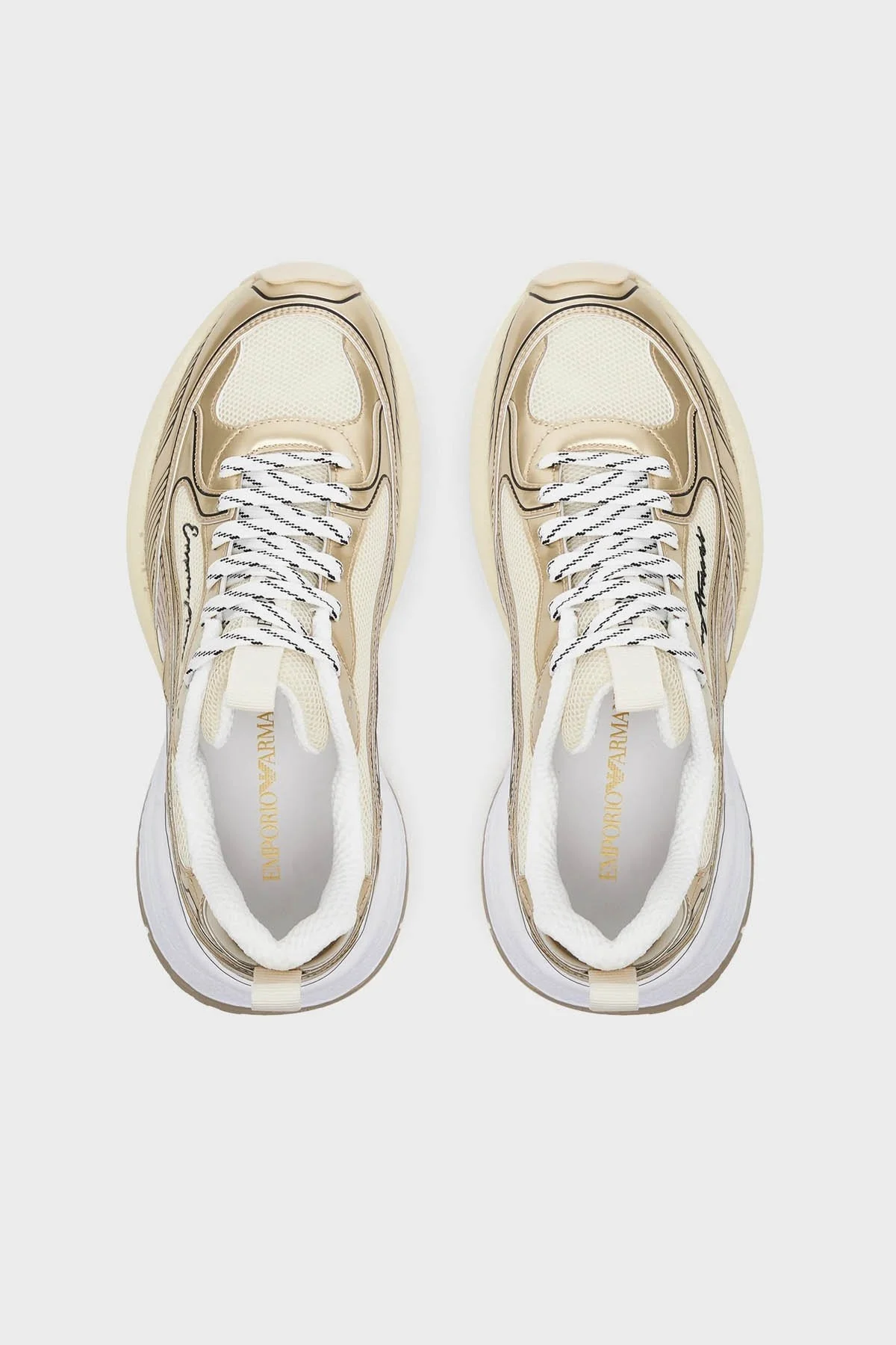 Emporio Armani Parlak Görünümlü Logolu Hakiki Deri Kalın Taban Bayan Ayakkabı X3X238 XR388 00194 GOLD - 10