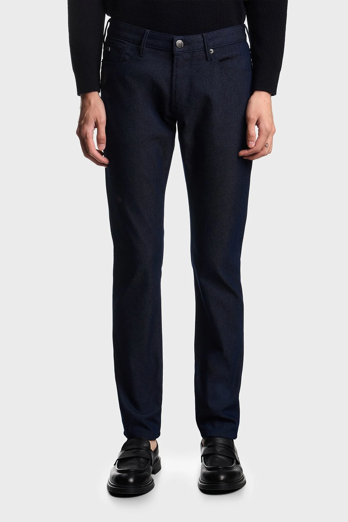 Emporio Armani Puantiyeli Streç Pamuklu Slim Fit Düşük Bel Dar Paça Jeans Erkek Kot Pantolon EM000121 AF14124 FB021 LACİVERT - 1