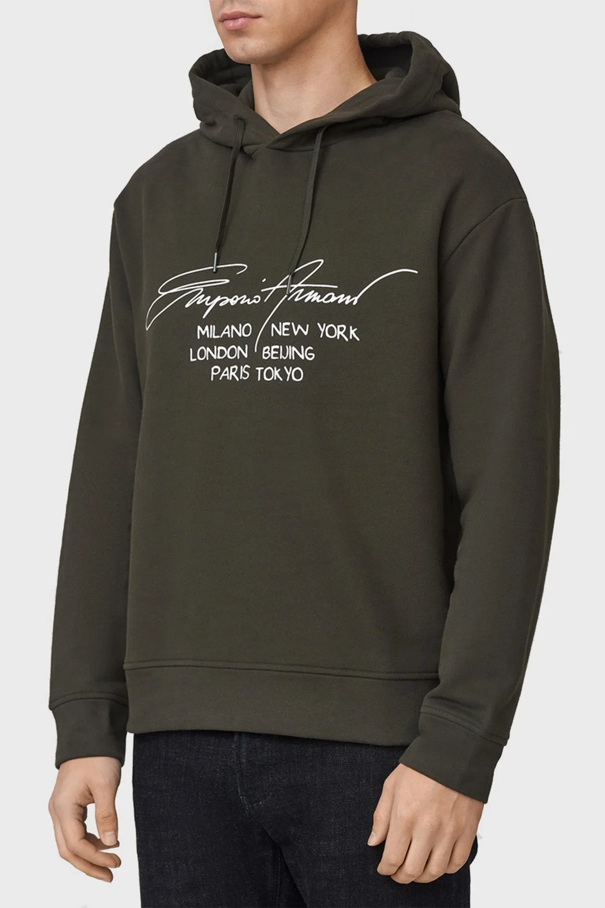 Emporio Armani Regular Fit Baskılı Kapüşonlu % 100 Pamuk Erkek Sweat 6K1M92 1JQKZ 0595 HAKİ - 1