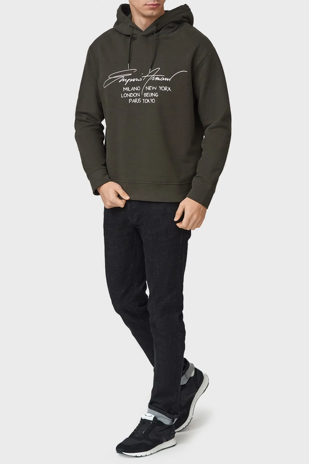 Emporio Armani Regular Fit Baskılı Kapüşonlu % 100 Pamuk Erkek Sweat 6K1M92 1JQKZ 0595 HAKİ - 3