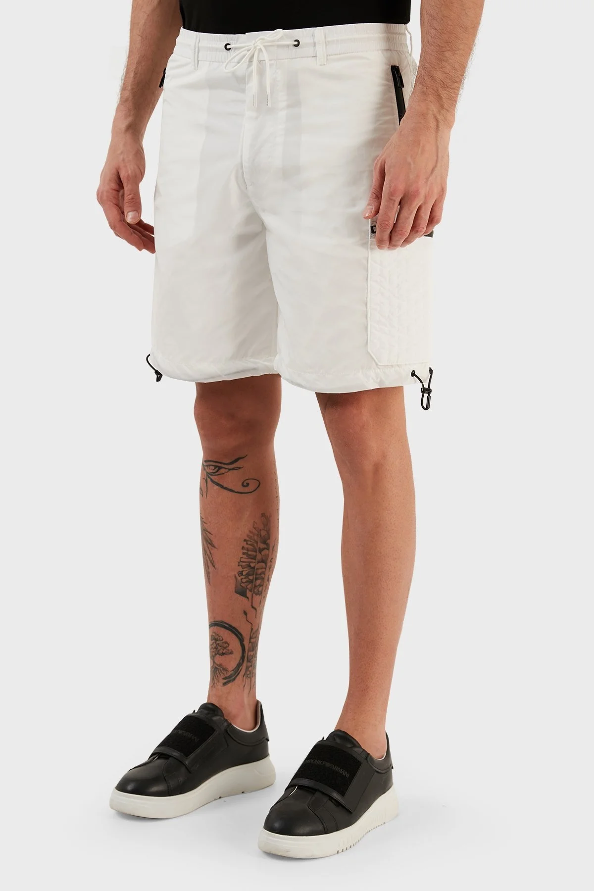 Emporio Armani Regular Fit Belden Bağlamalı Büzgülü Erkek Bermuda 3R1PC3 1NRMZ 0101 BEYAZ - 3