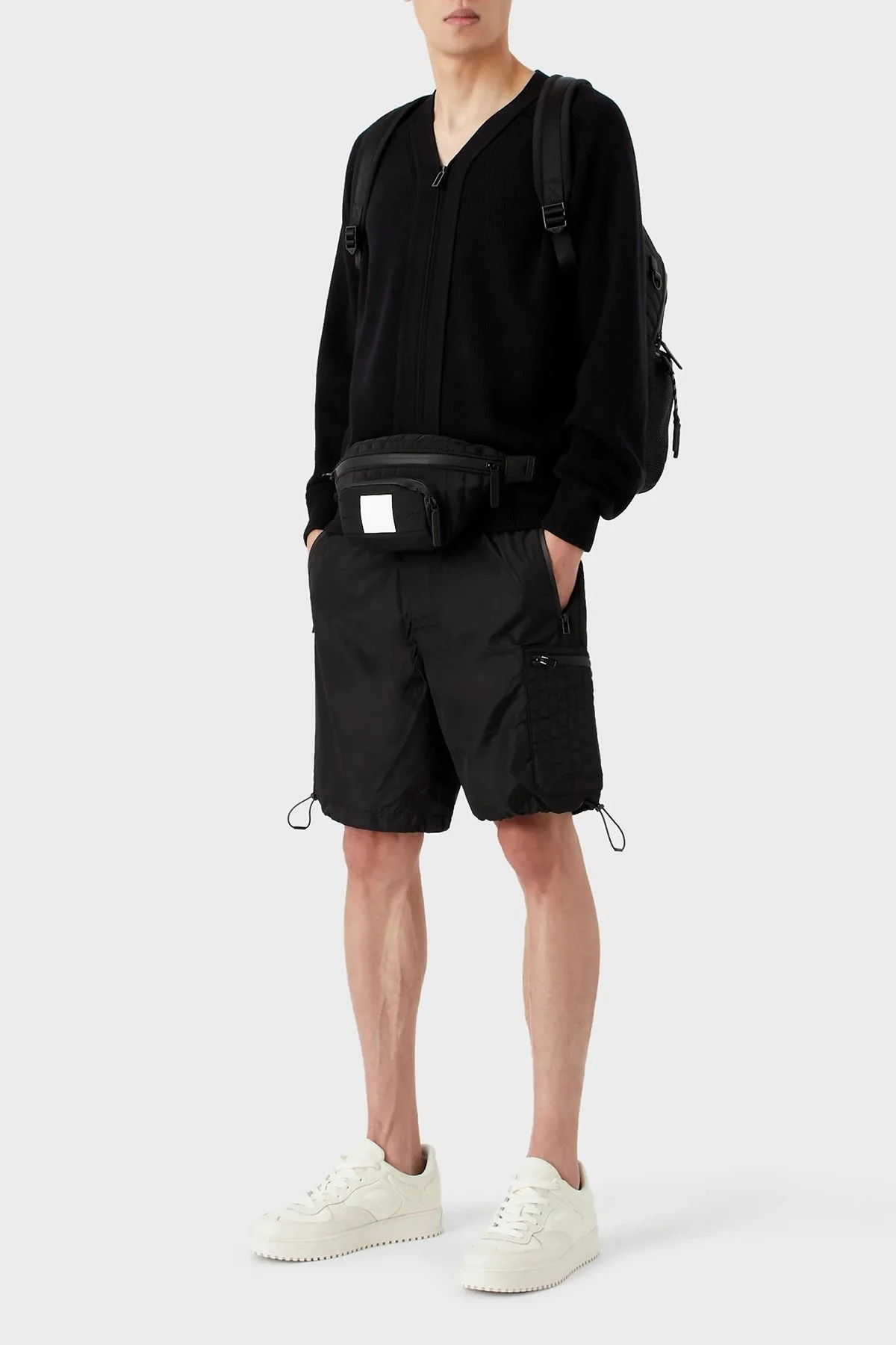 Emporio Armani Regular Fit Belden Bağlamalı Büzgülü Erkek Bermuda 3R1PC3 1NRMZ 0999 SİYAH - 4