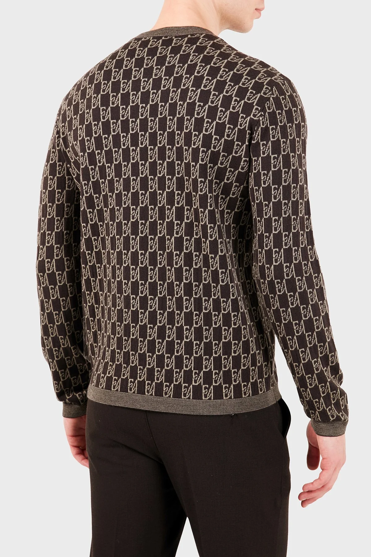 Emporio Armani Regular Fit Bisiklet Yaka Jakarlı Logolu Erkek Kazak EM006360 AF27946 F6023 Kahve - 4