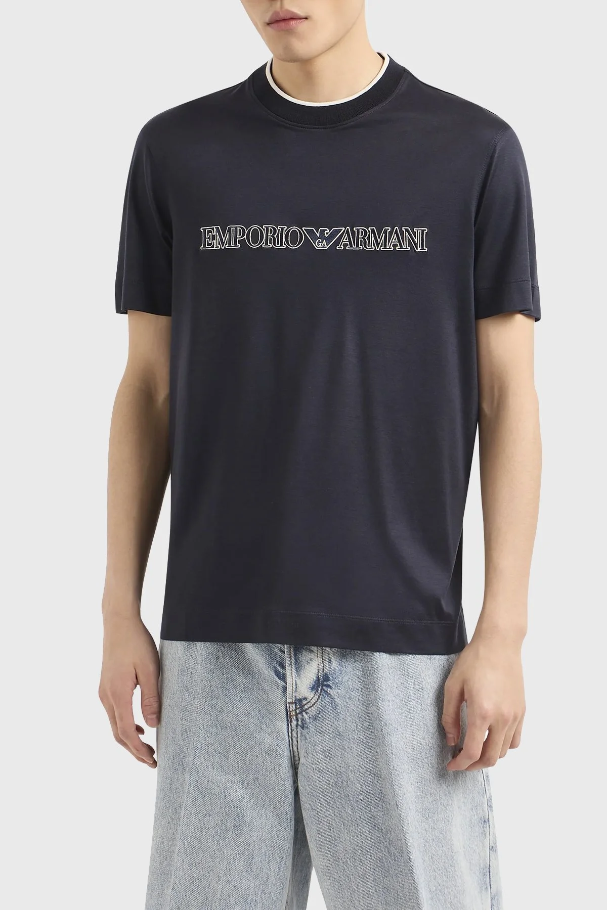 Emporio Armani Regular Fit Bisiklet Yaka Jarse Erkek T Shirt 3D1TD4 1JUVZ 09R0 Lacivert - 1