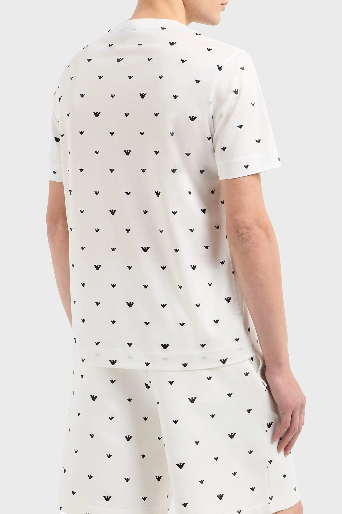 Emporio Armani Regular Fit Bisiklet Yaka Tamamı Logolu Erkek T Shirt EM001400 AF10017 F0085 BEYAZ - 3