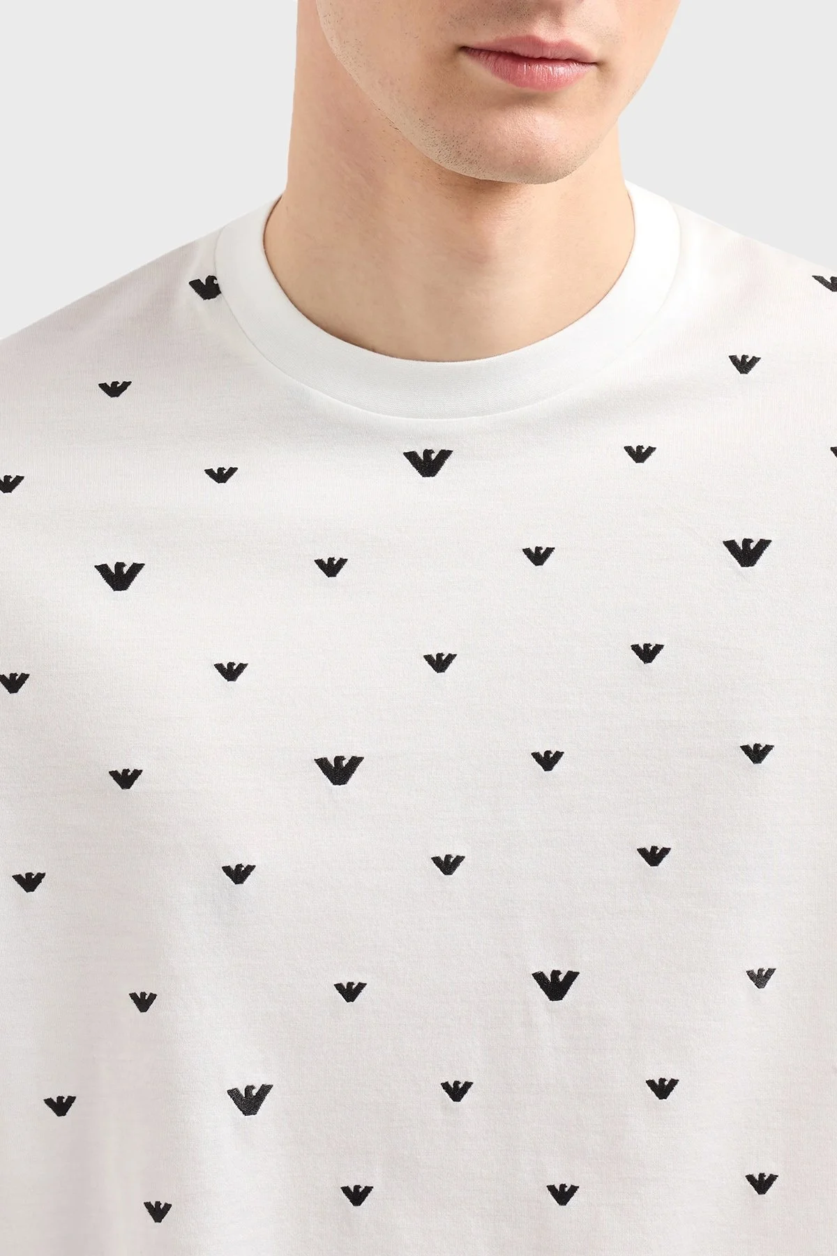 Emporio Armani Regular Fit Bisiklet Yaka Tamamı Logolu Erkek T Shirt EM001400 AF10017 F0085 BEYAZ - 5