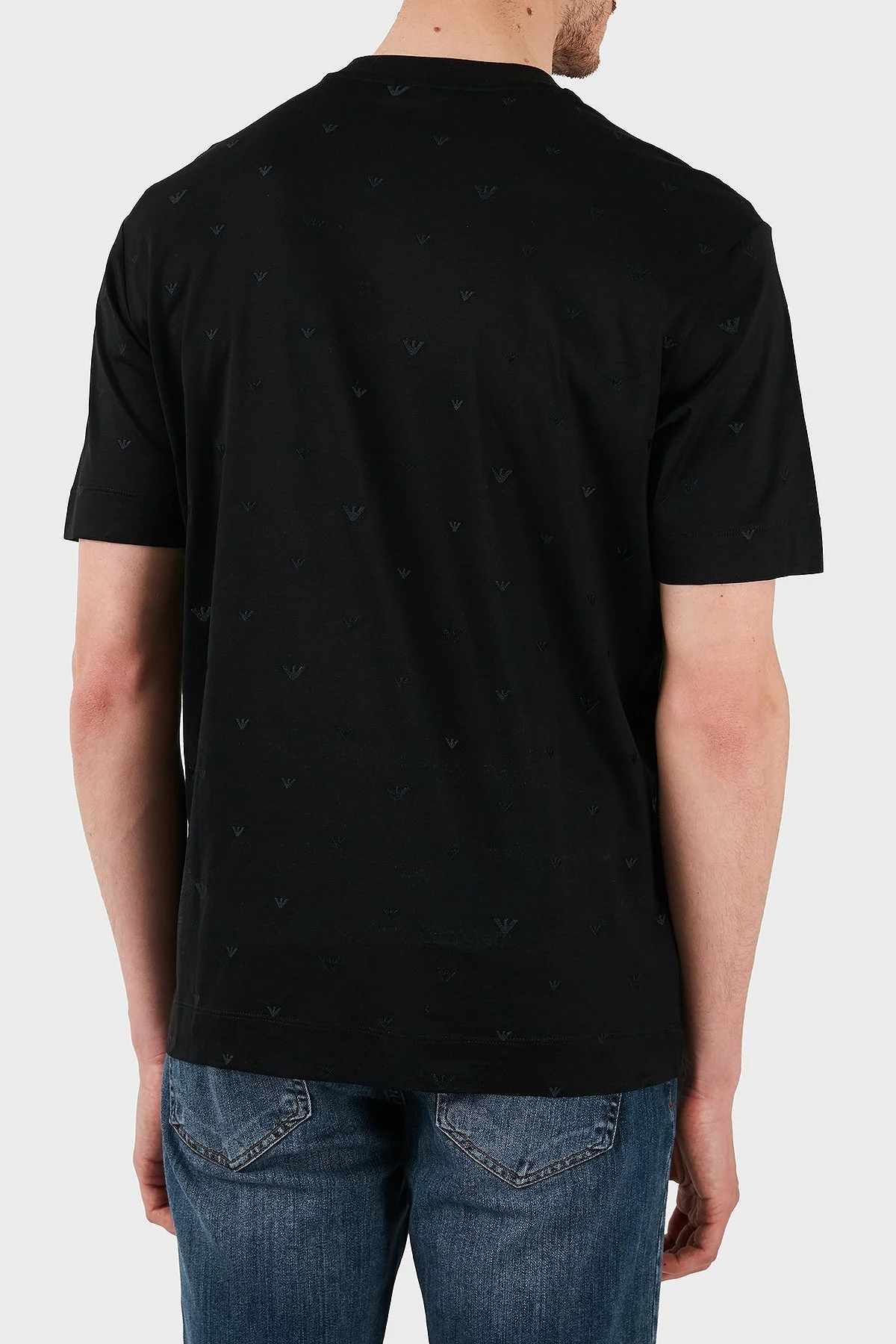 Emporio Armani Regular Fit Bisiklet Yaka Tamamı Logolu Erkek T Shirt EM001400 AF10017 FC185 SİYAH - 5