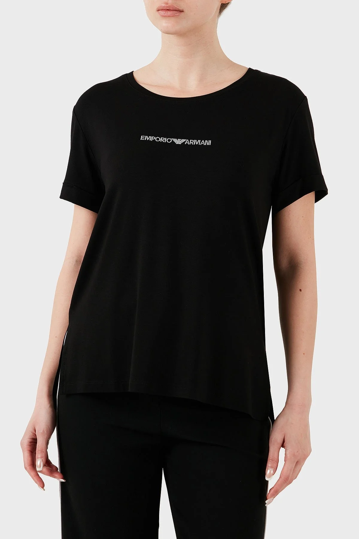 Emporio Armani Regular Fit Bisiklet Yaka Taş Logolu Bayan T Shirt EW000780 AF12192 UC001 SİYAH - 10