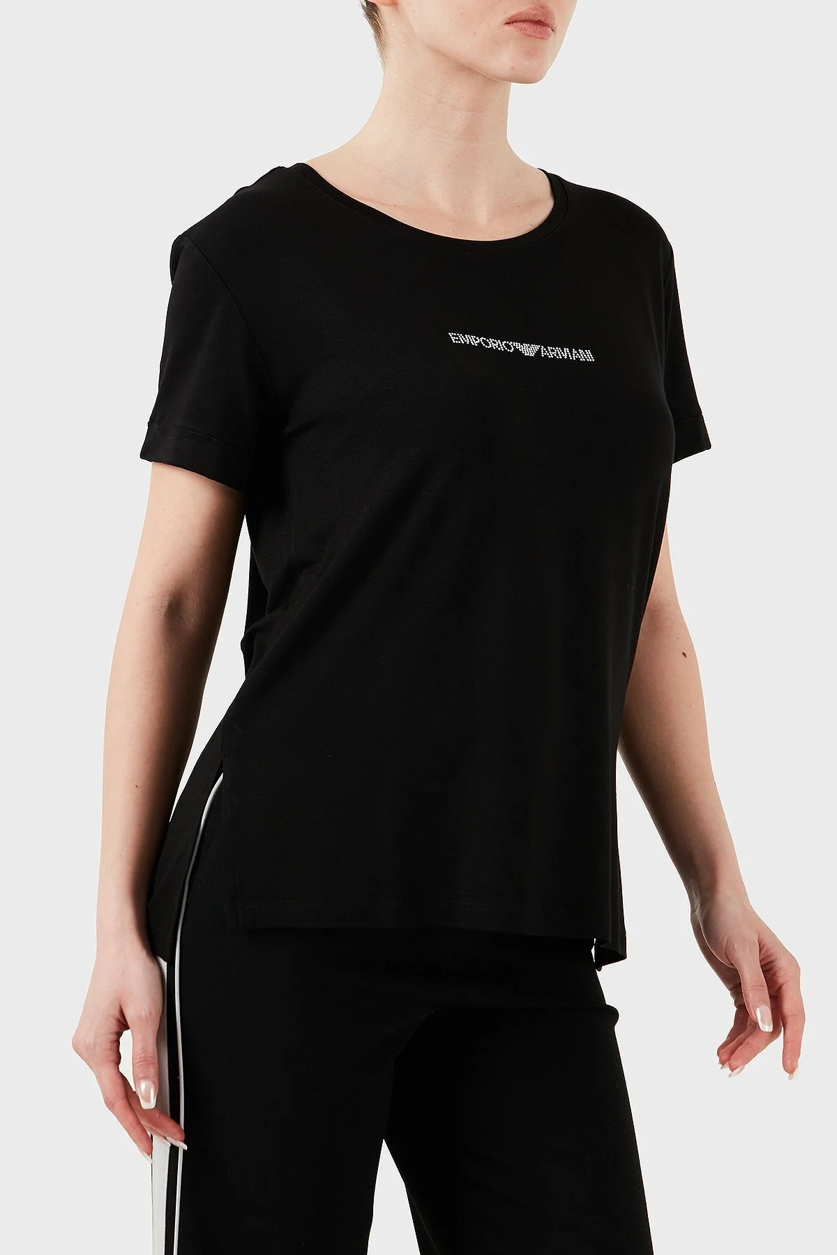 Emporio Armani Regular Fit Bisiklet Yaka Taş Logolu Bayan T Shirt EW000780 AF12192 UC001 SİYAH - 11