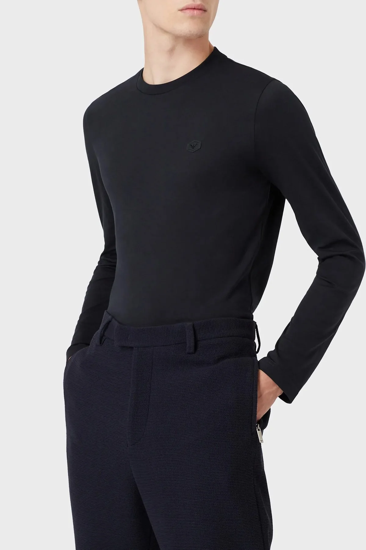 Emporio Armani Regular Fit Bisiklet Yaka Uzun Kollu % 100 Pamuk Erkek T Shirt 8N1TR1 1JRGZ 0920 LACİVERT - 1