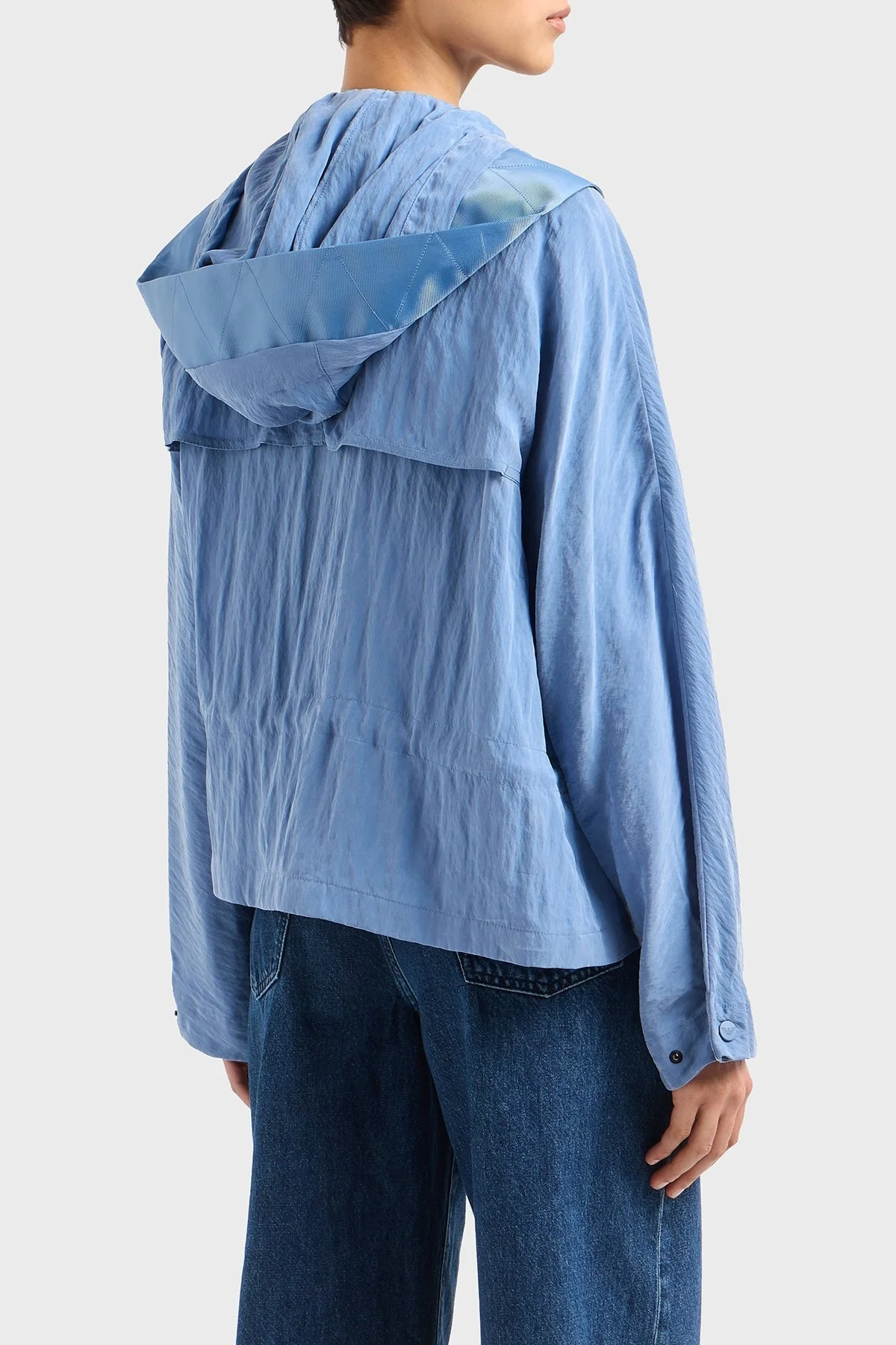 Emporio Armani Regular Fit Çıkarılabilir Kapüşonlu Cupra Bayan Ceket EW000642 AF12644 U9324 MAVİ - 8